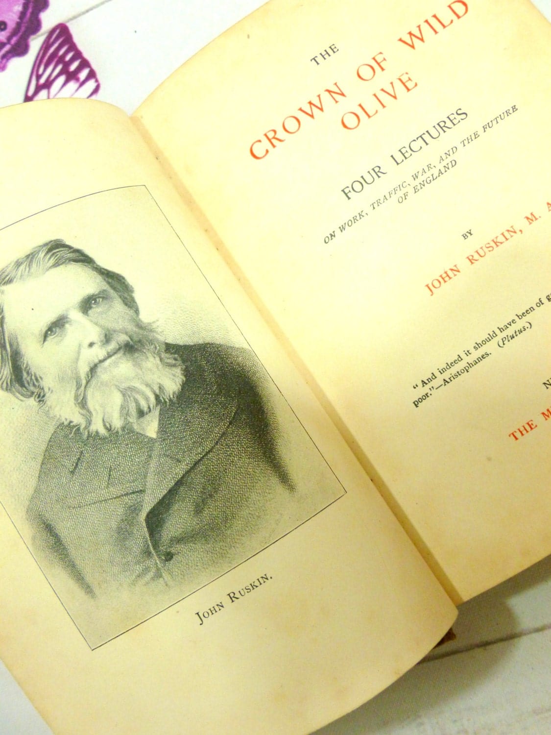 Beautifully Bound Antique Hardback Book Crown of Wild Olives John Ruskin First Edition Collectable
