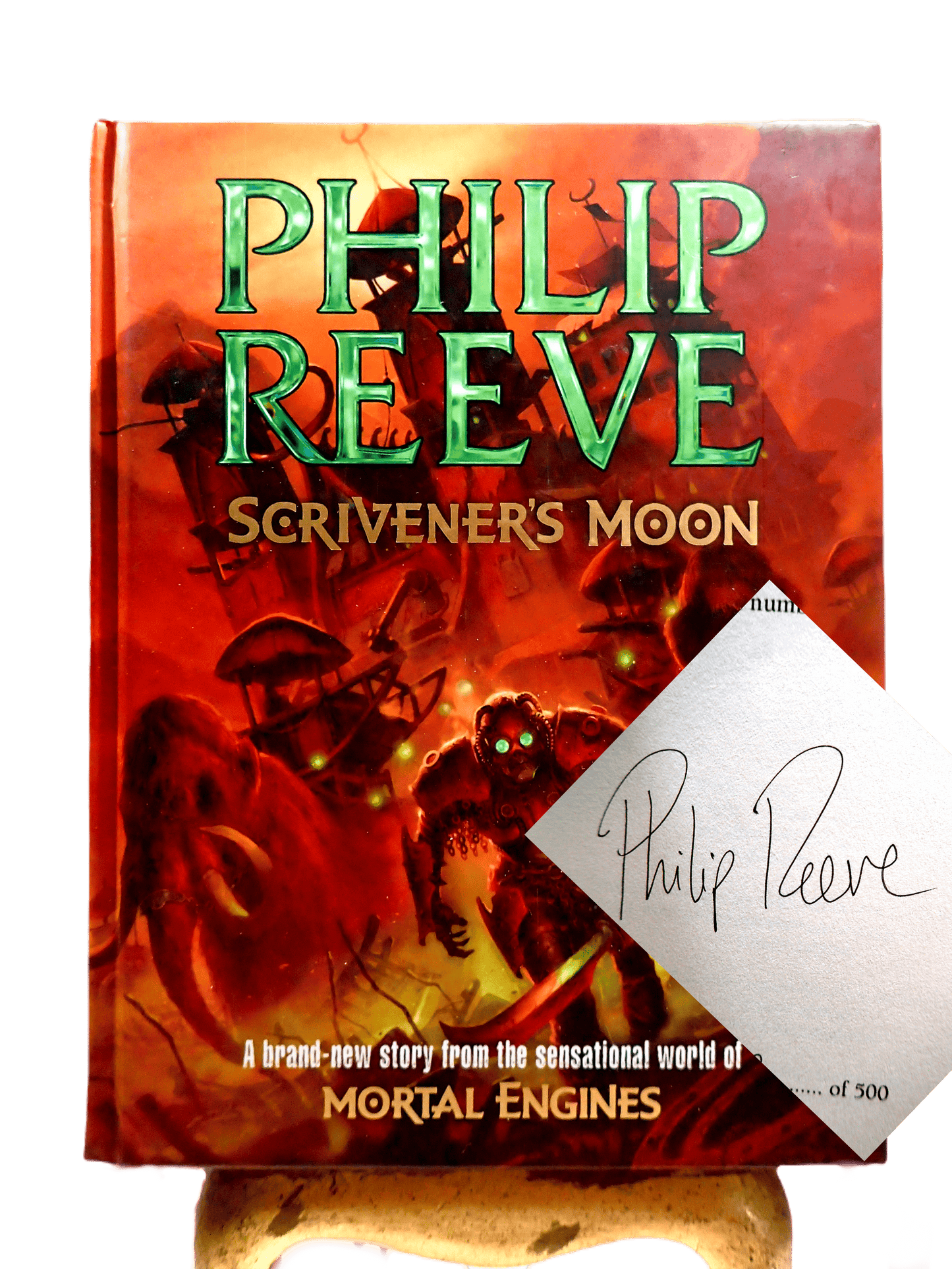 Front cover of ScrivenerFirst Edition Mortal Engines Sci Fi showing signature of Philip Reeve Ltd Ed 500