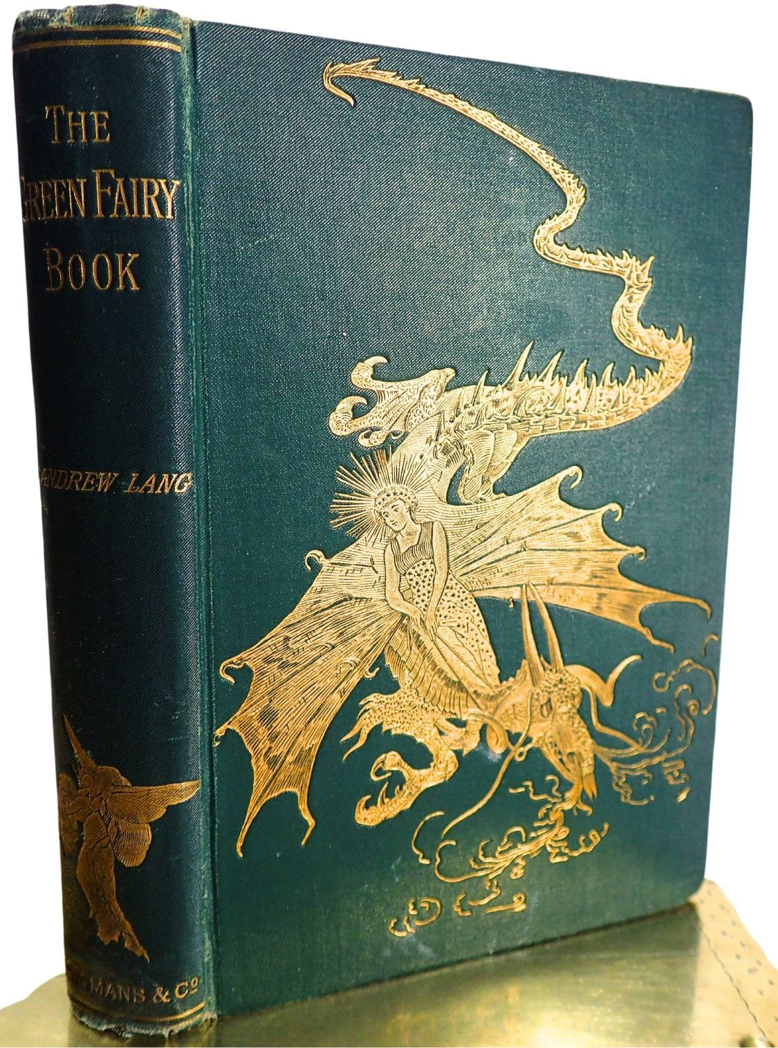 The Green Fairy Book by Andrew Lang Antique Edition 1895 gilt edges and golden dragon on the cover.