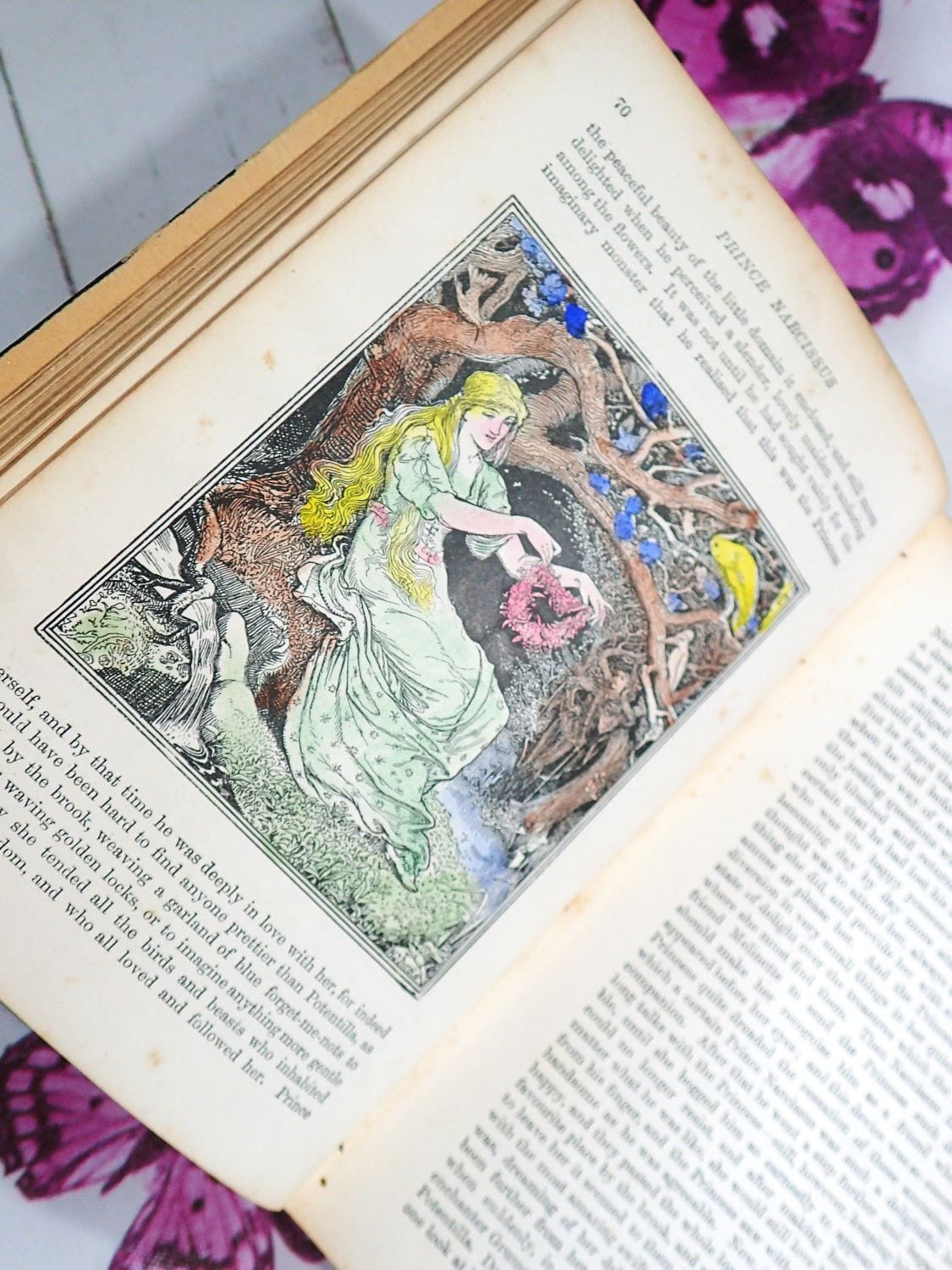 Handcolored illustration in The Green Fairy Book by Andrew Lang Antique Edition 1895