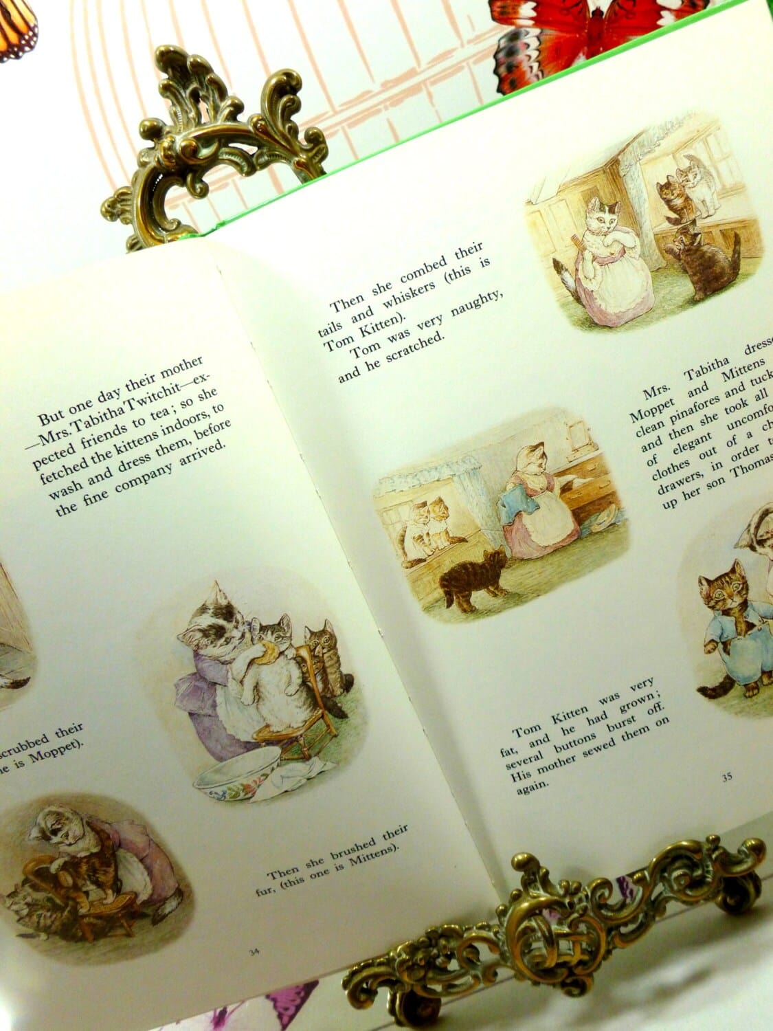 Pages of The Beatrix Potter Treasury lovely vintage Childrens Book, Tailor of Gloucester etc. 1990's showing characters from Tom Kitten.