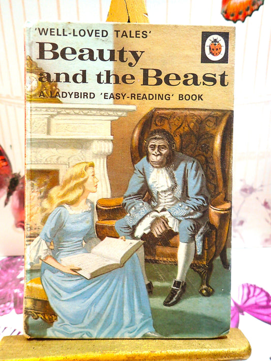 Cover of Beauty and the Beast Well Loved Tales LadyBird Vintage Children's Book Vera Southgate Beauty reading to Beast. 