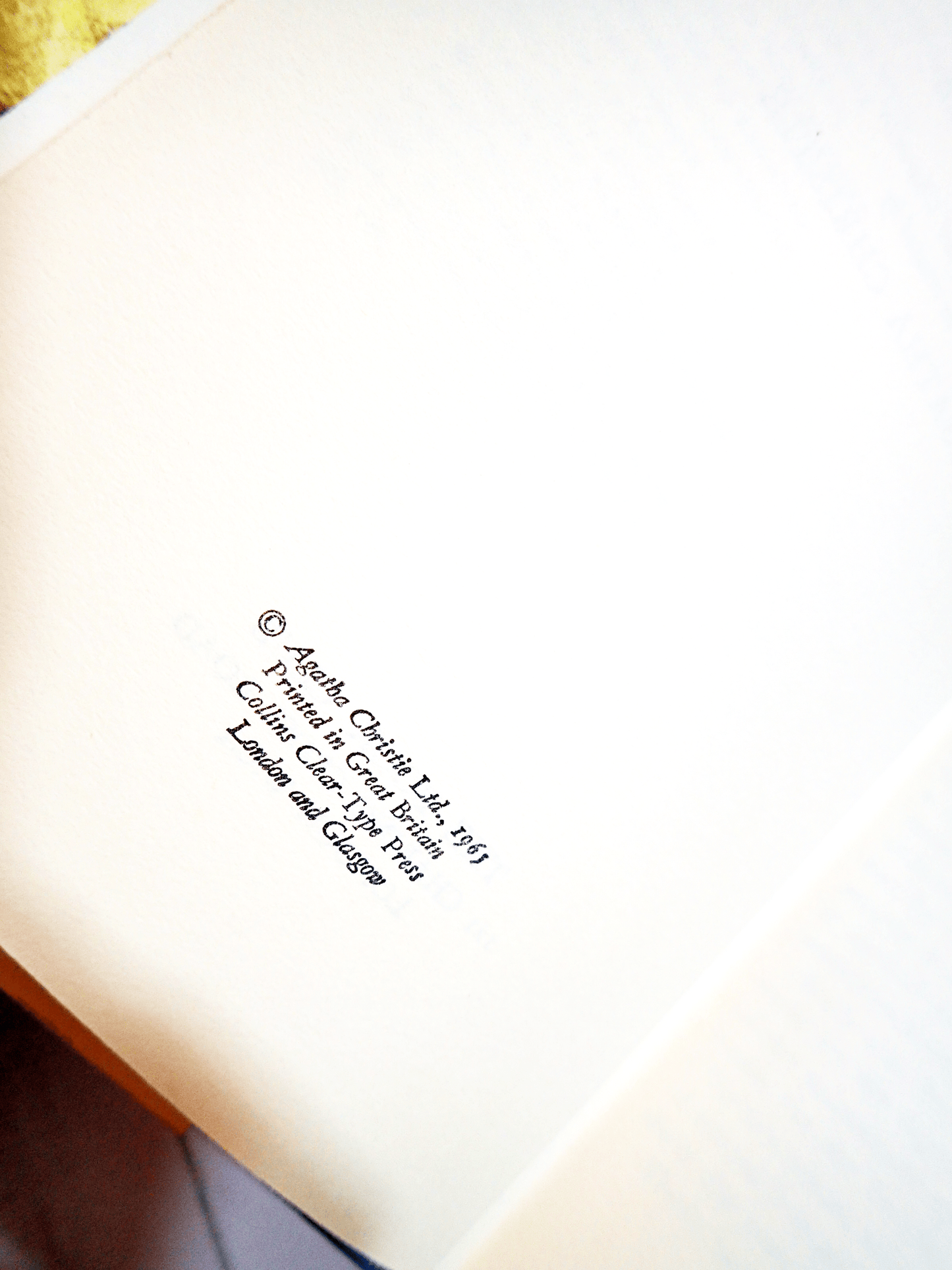 Page of Agatha Christie's At Bertrams Hotel Vintage Book Classic Crime Fiction 1950's Hardback showing copyright details Agatha Christied Ltd 1965