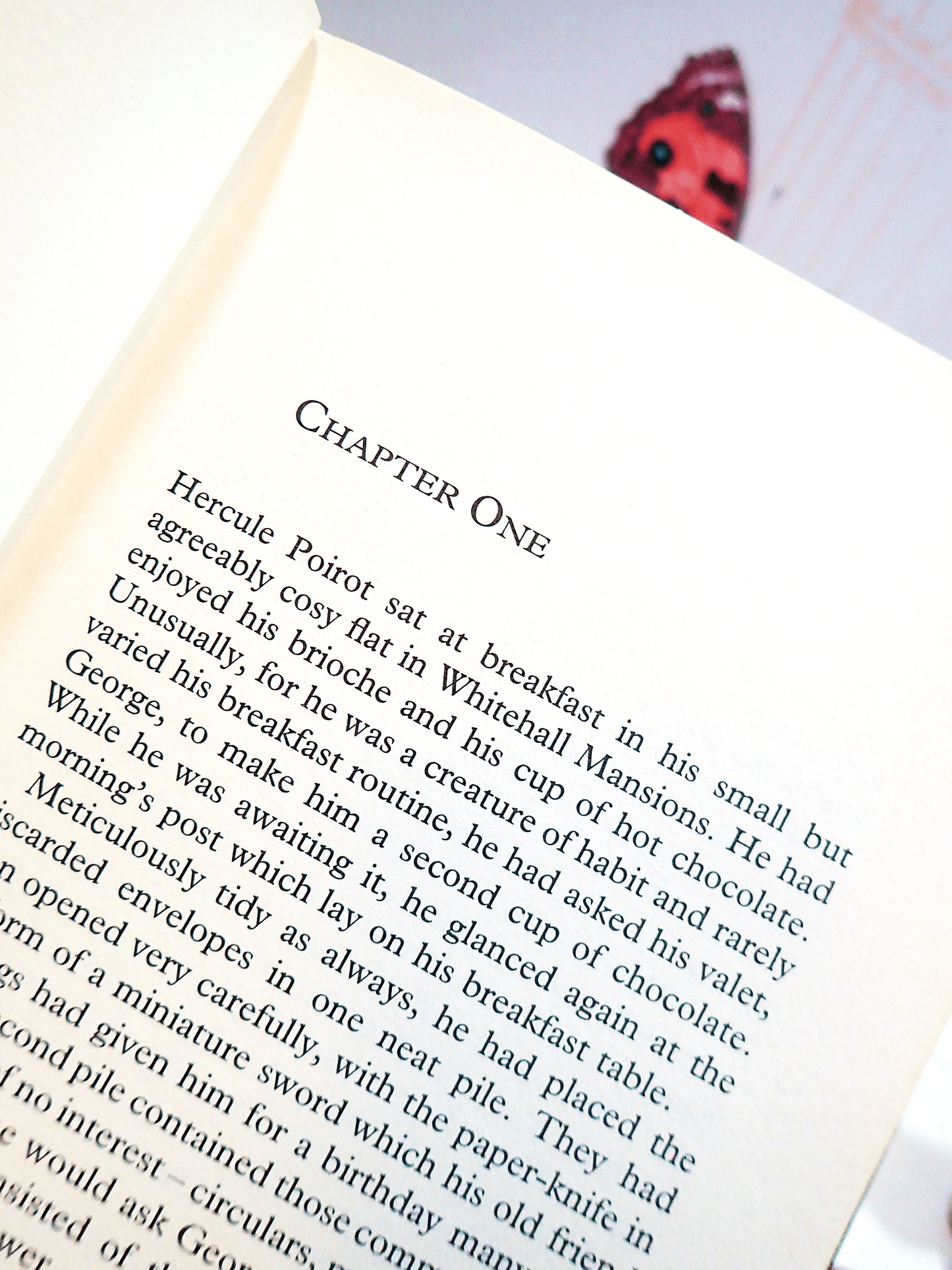 First page of Agatha Christie Black Coffee Vintage Book Poirot Play Adapted by Charles Osborne showing text: Chapter One. Hercule Poirot sat at breakfast...