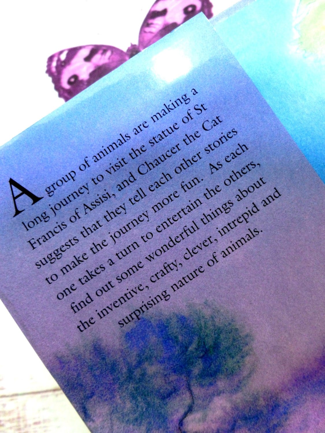 Blurb for vintage children's book Chaucer the Cat and the Animal Pilgrims: A group of animals are making a long journey to visit the statue of St. Francis of Assisi
