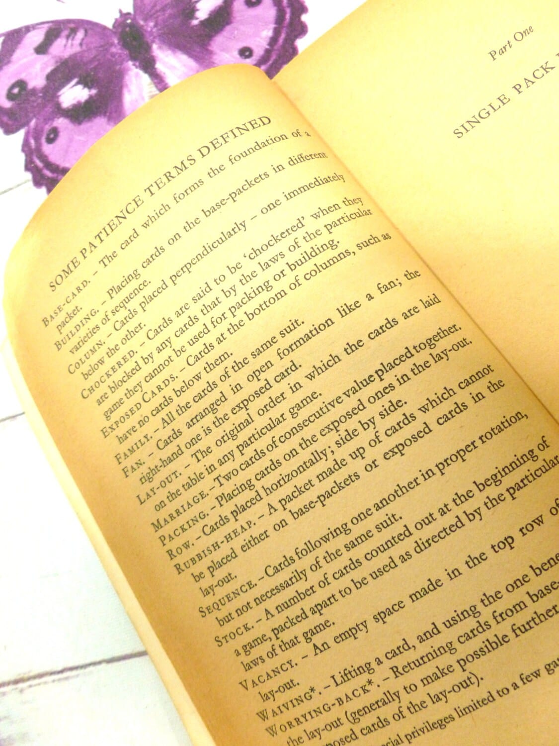 Page of The Complete Patience Book Basil Dalton 1960s Pan Paperback Book showing Some Patience terms defined.
