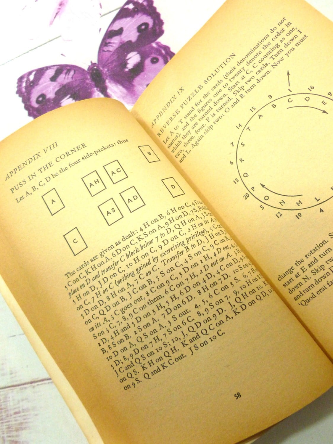 Page of The Complete Patience Book Basil Dalton 1960s Pan Paperback Book showing diagrams of card play.