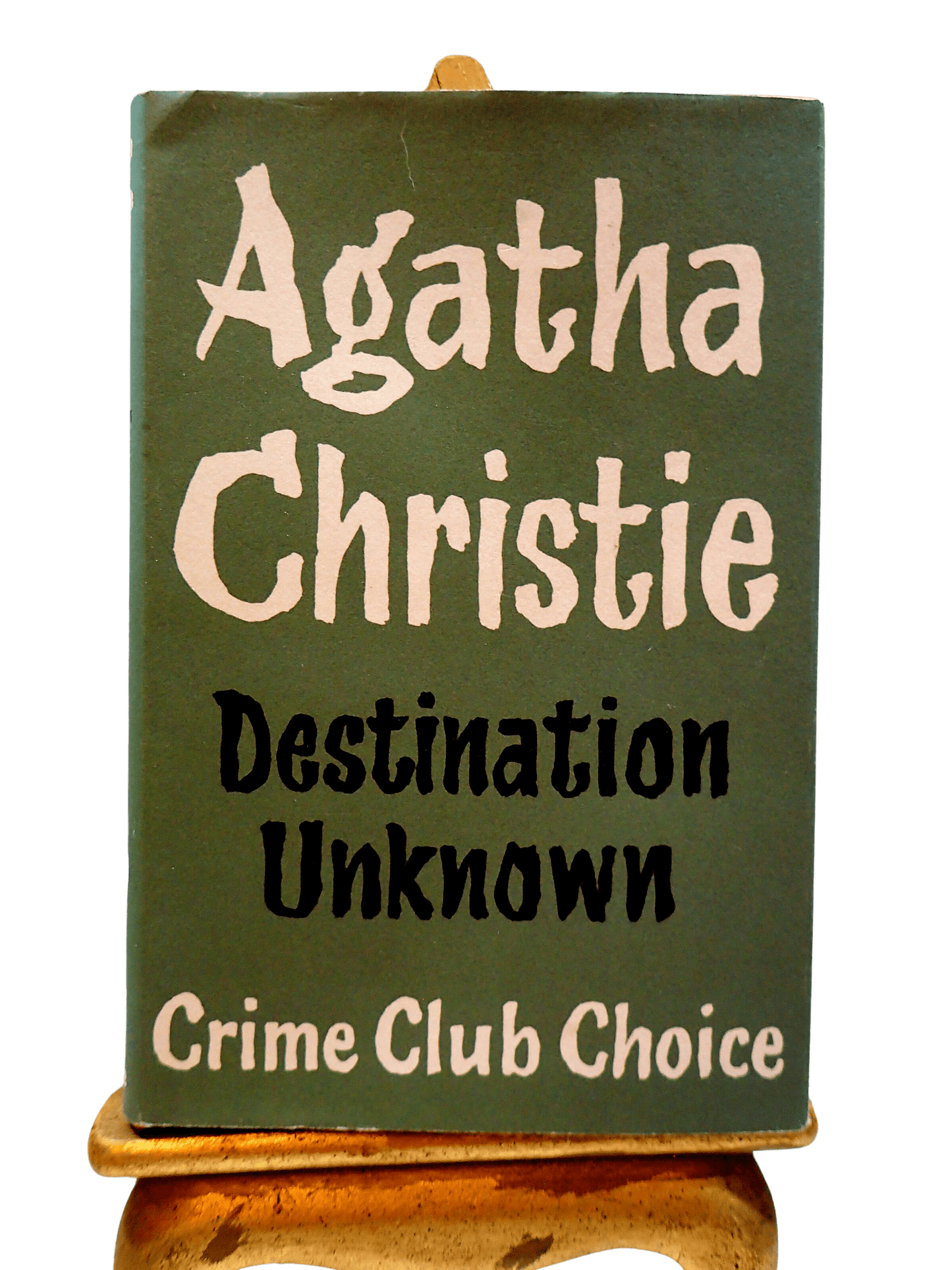 Destination Unknown Agatha Christie Hardback Crime Club Choice Facsimile Vintage book front cover showing black and white titles against grey green jacket.