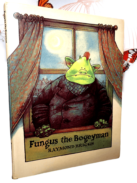 Front Cover of Fungus The Bogeyman Raymond Briggs  Vintage Children's Book by Snowman Author showing Fungus looking out of a window. 