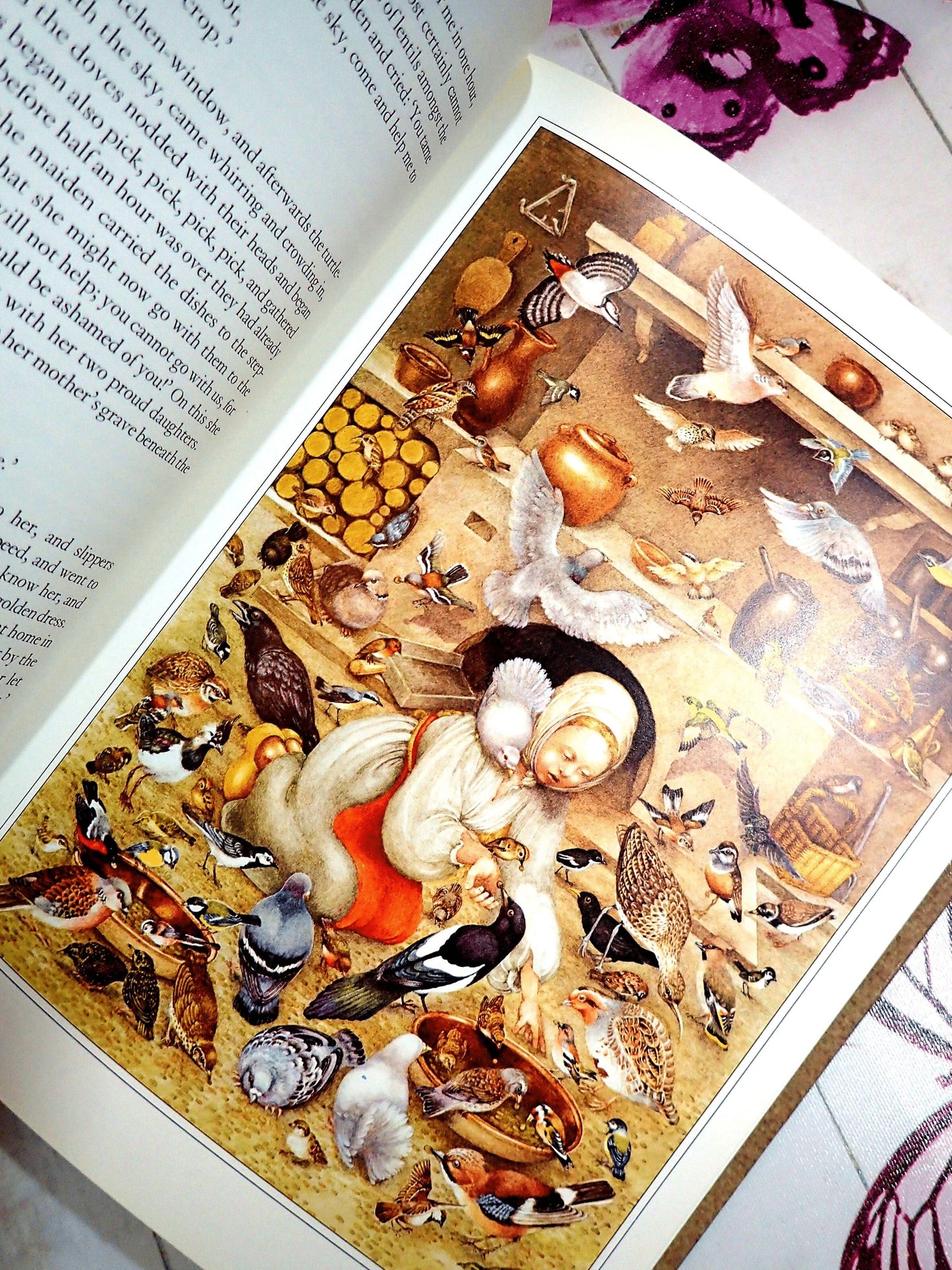 Fairy tale illustration with birds from Grimms Fairy Tales Richard Adams Vintage Book