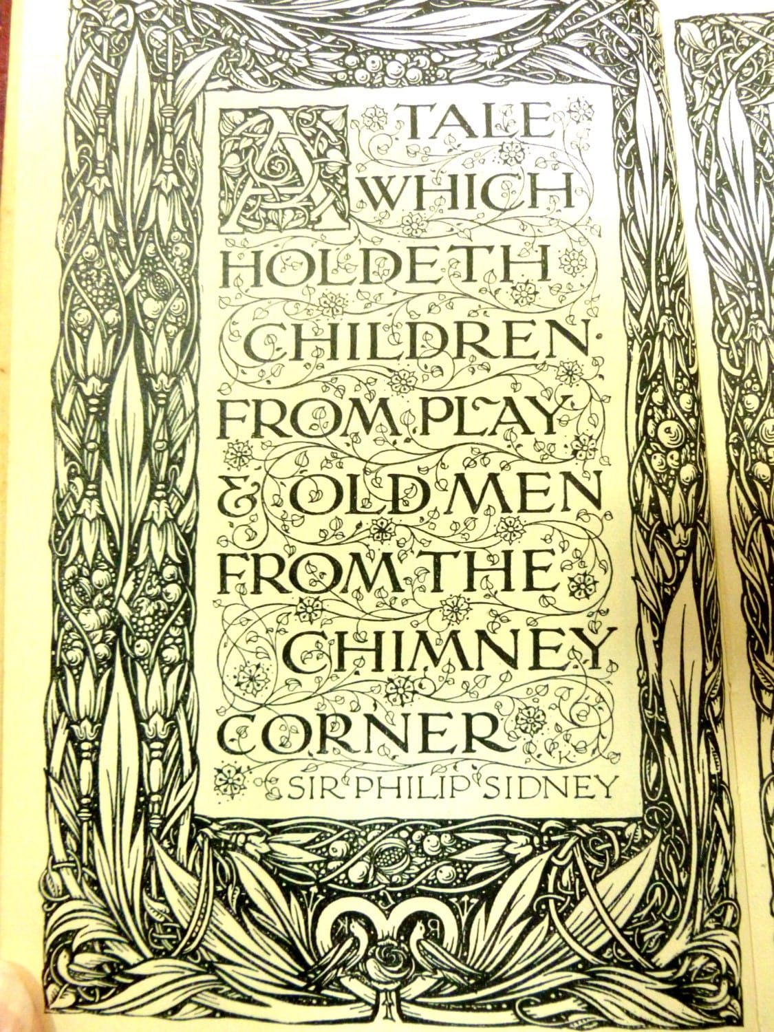 Ornate Art Nouveau style Endpapers of Harold the Last of the Saxon Kings Antique Book: A tale which holdeth children from play & old men from the chimney corner. Sir Philip Sidney.