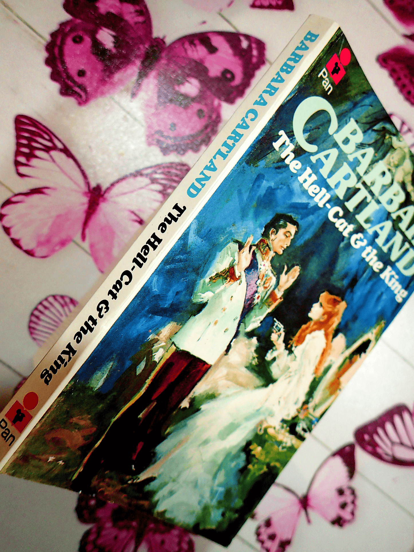 Spine of Pan Paperback showing titles The Hell Cat and the King Barbara Cartland