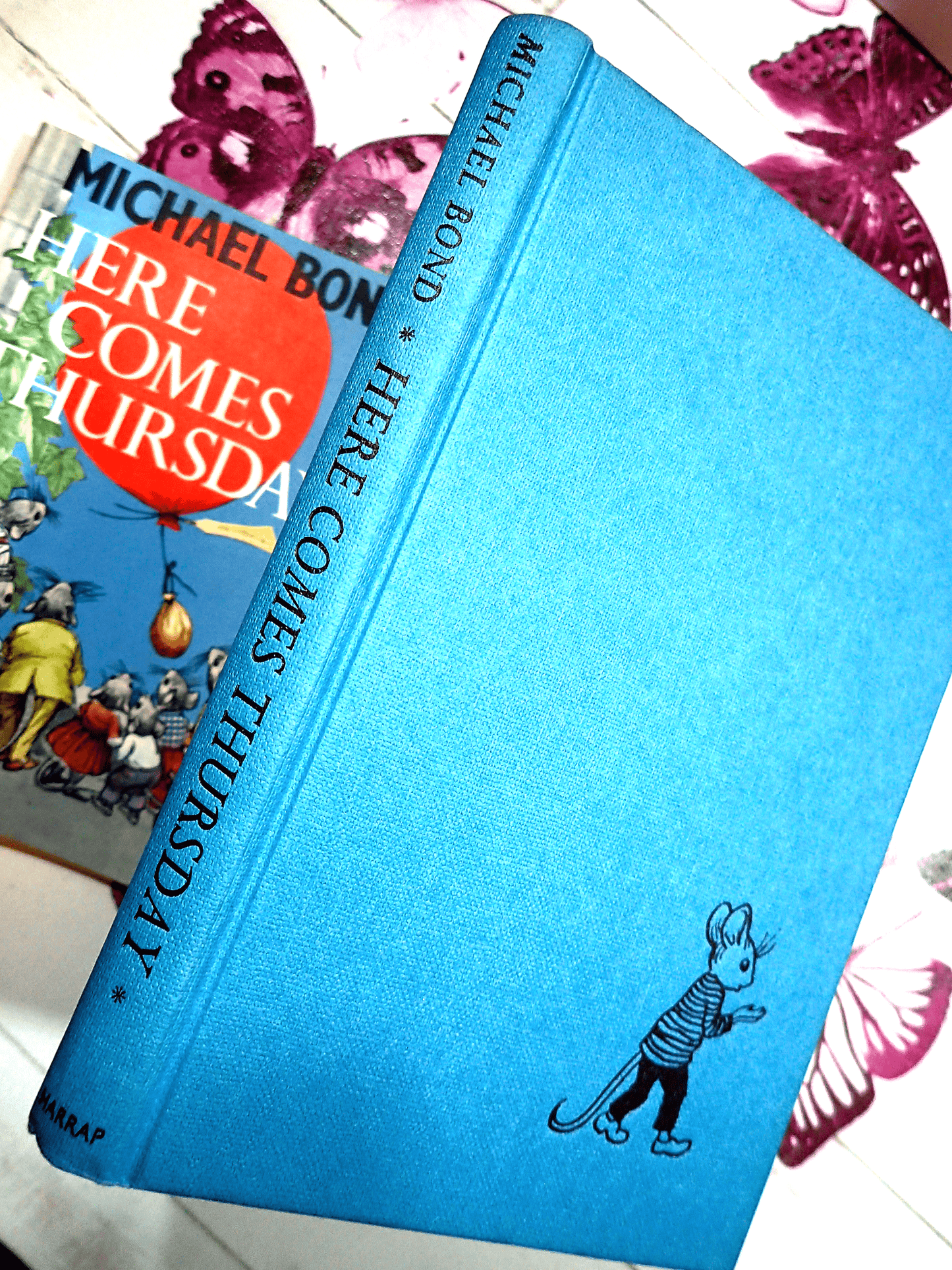 Here Comes Thursday Michael Bond Vintage Children's Book First Edition 1970's with blue boards and embossed image of a mouse in a sweater.