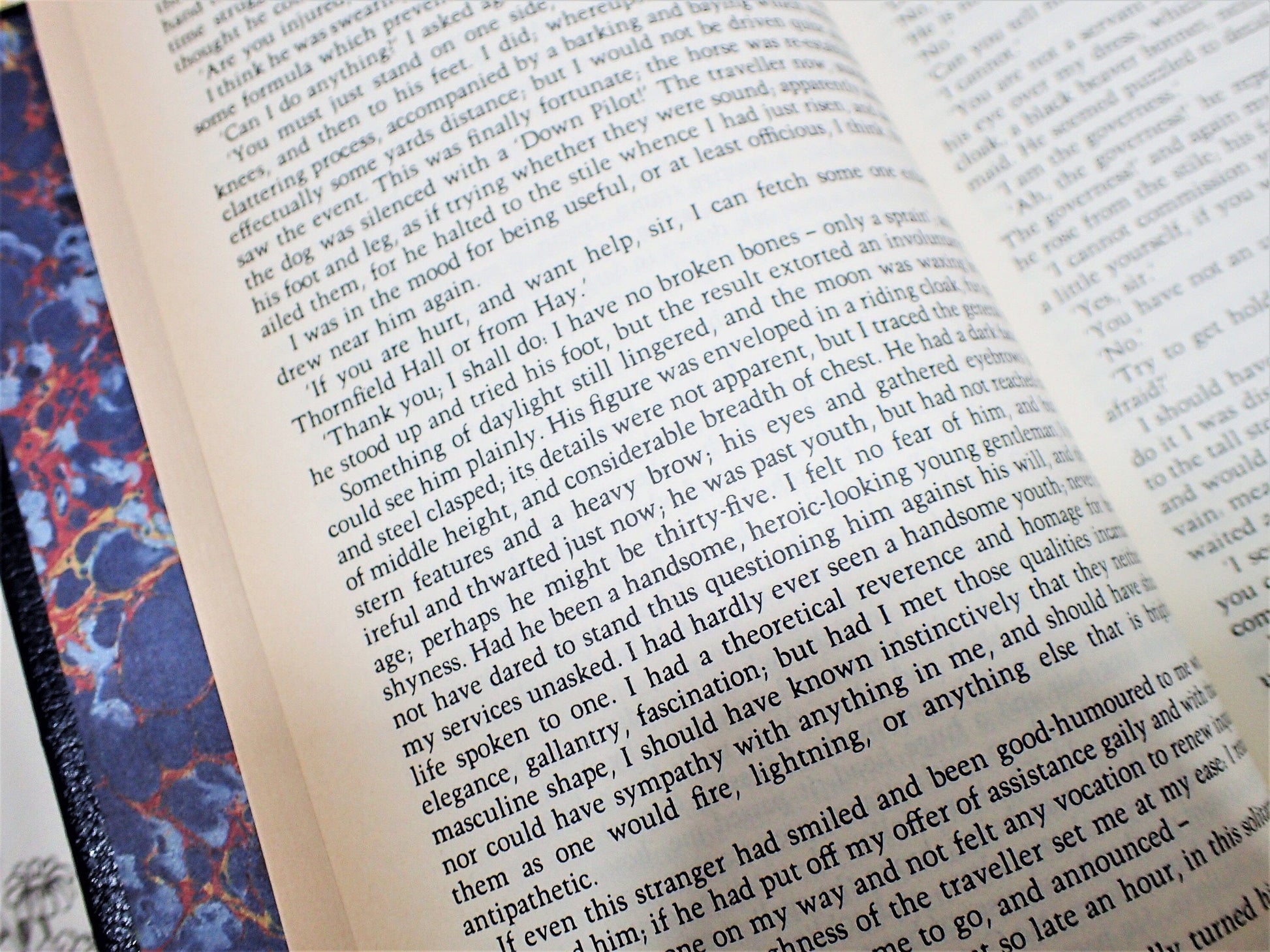 Page from Jane Eyre with Text "Something of daylight still lingered, and the moon was waxing so I could see him plainly. "
