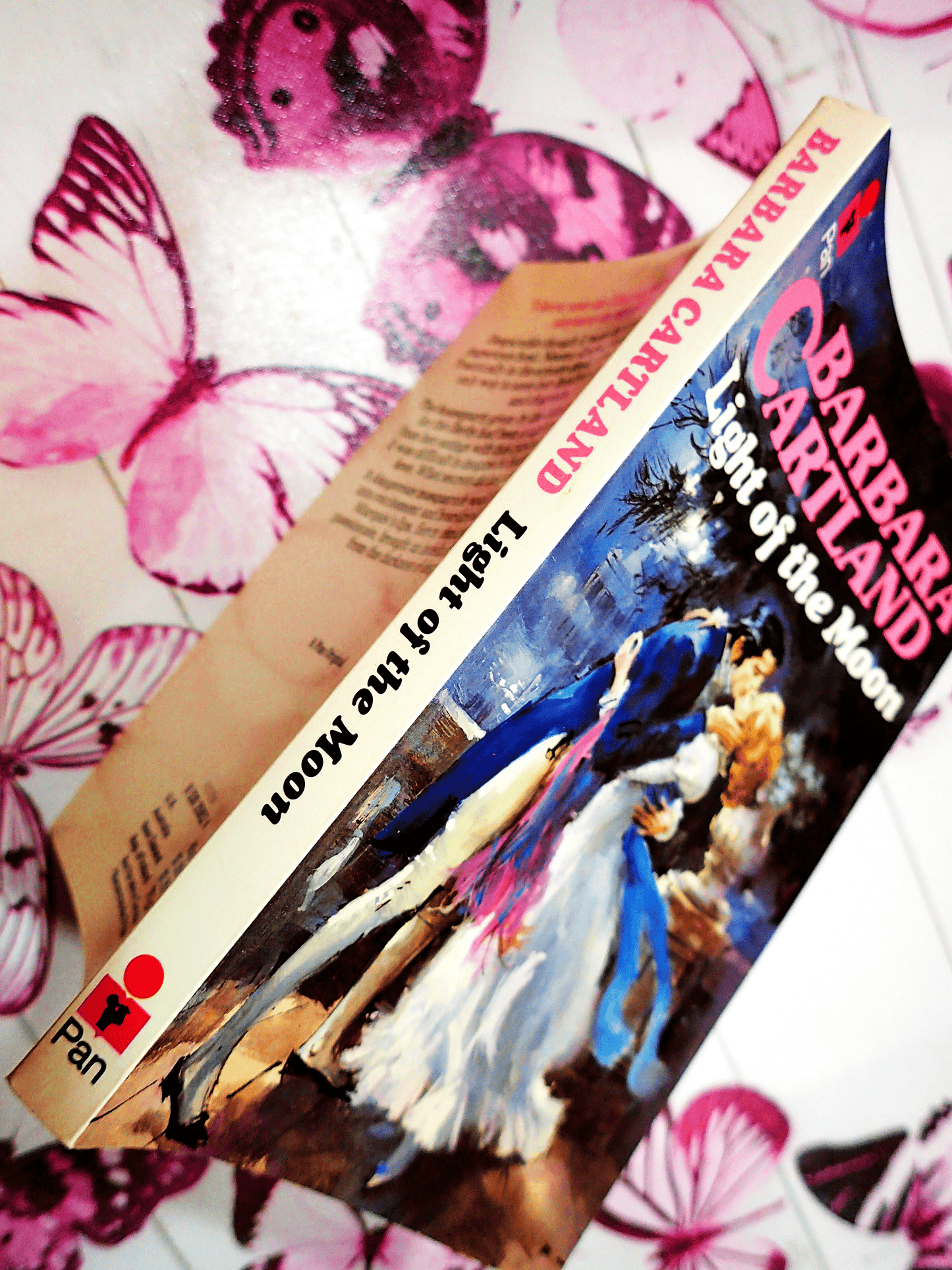 Spine of Pan Paperback showing titles - Light of the Moon Barbara Cartland Pan Paperback