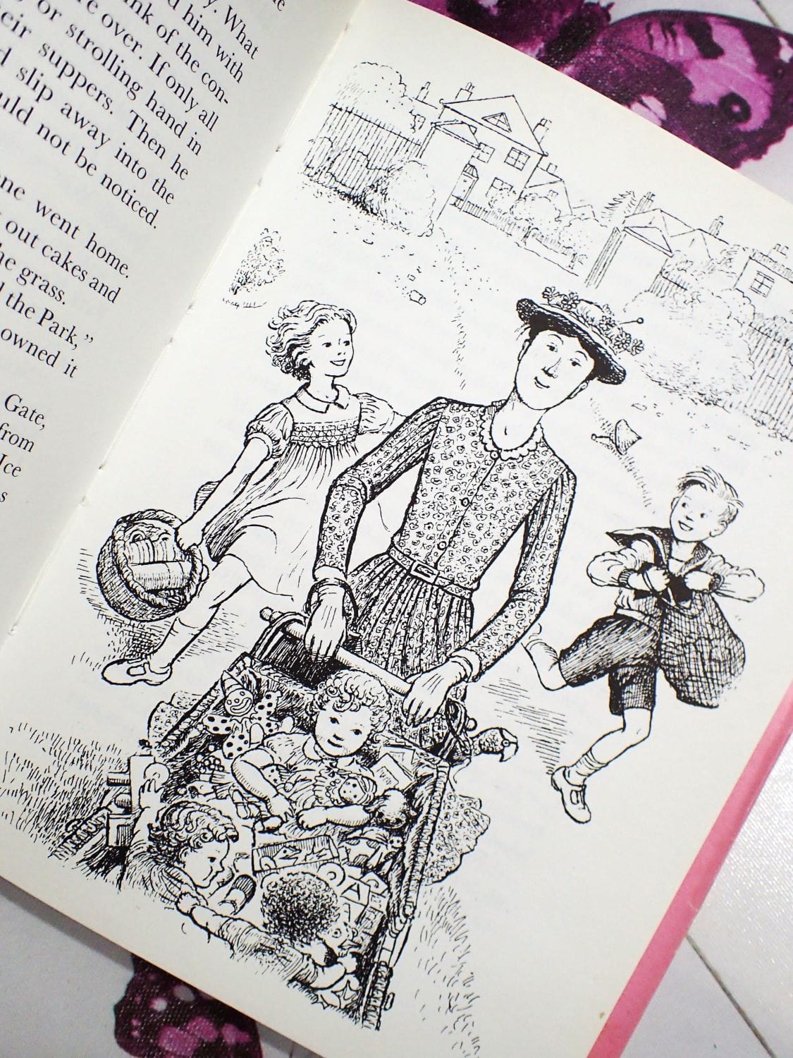 Illustration in First Edition of 'Mary Poppins in Cherry Tree Lane' vintage children's book.