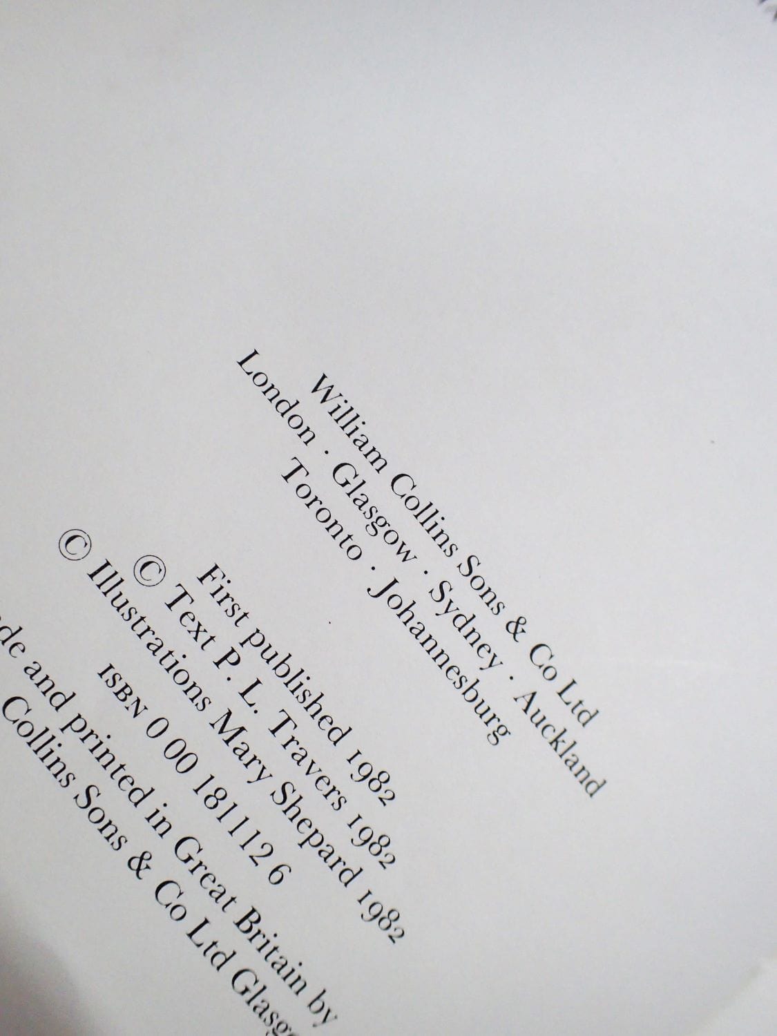 Publication details of 1982
First Edition of 'Mary Poppins in Cherry Tree Lane' vintage children's book.