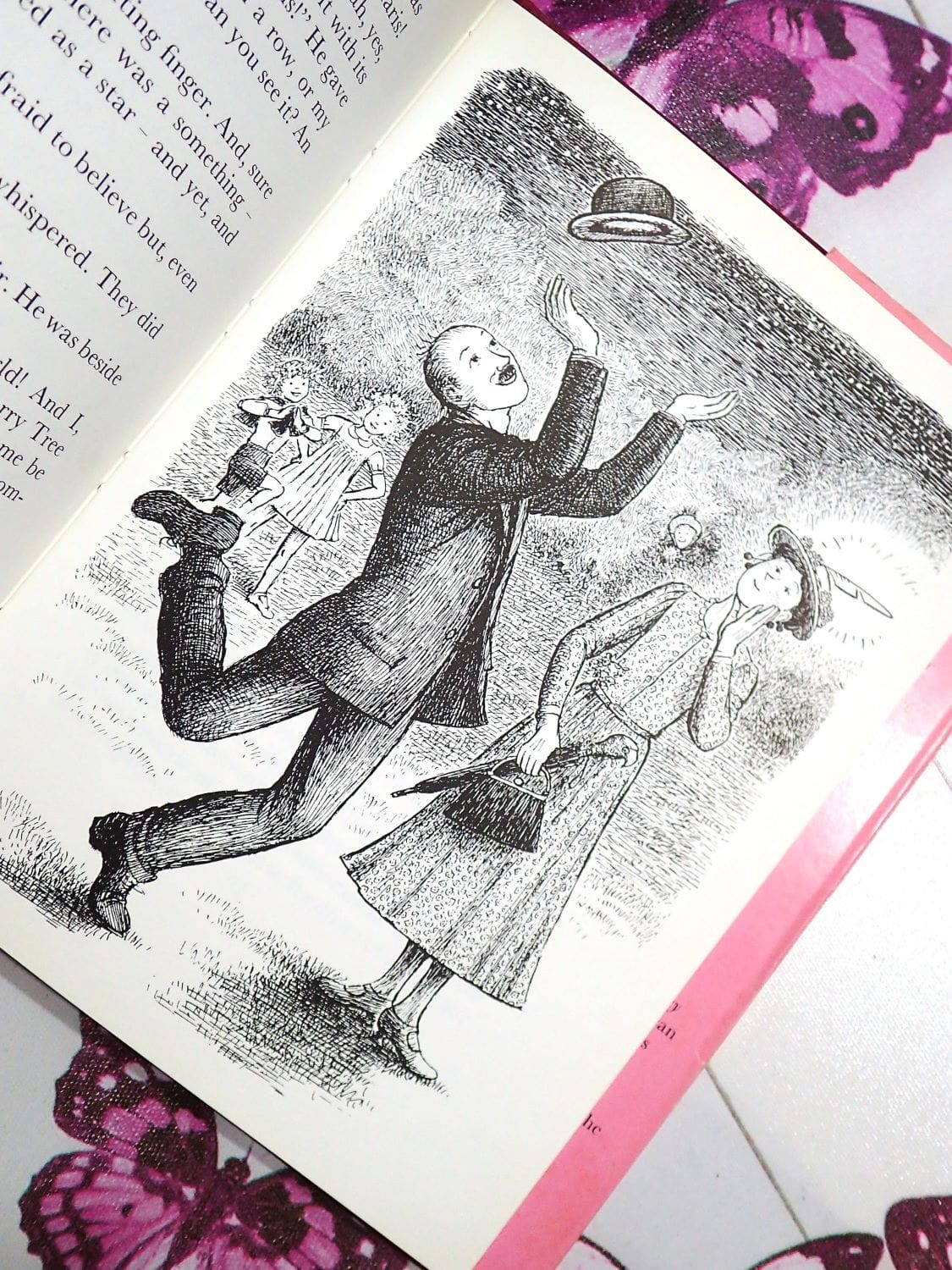 Illustrations in First Edition of 'Mary Poppins in Cherry Tree Lane' vintage children's book.