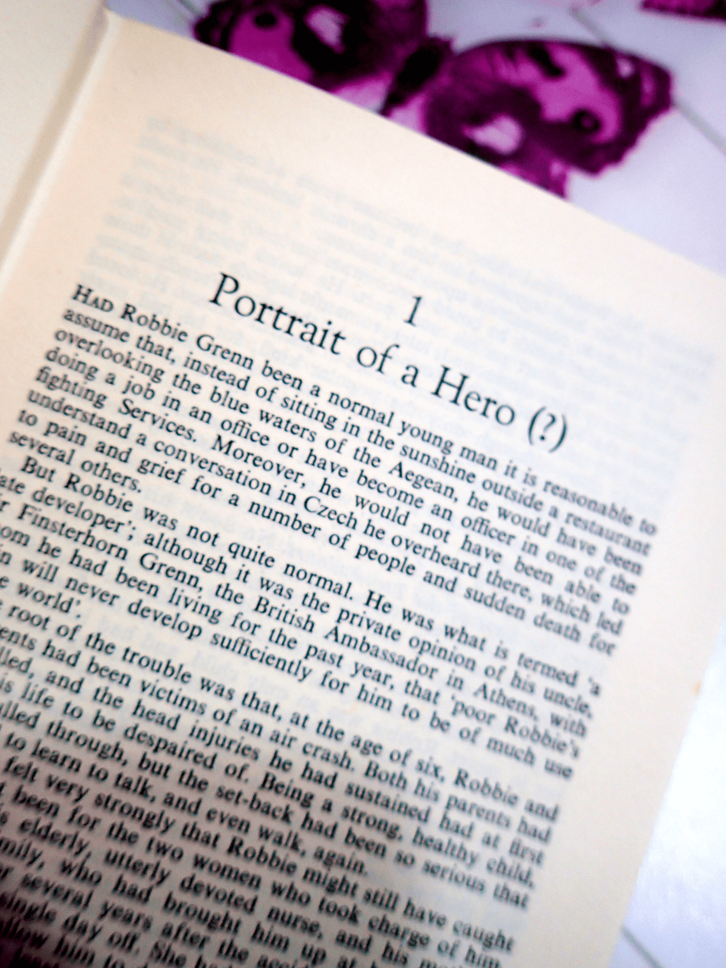 First page of Mayhem in Greece Dennis Wheatley showing text: "1 Portrait of a Hero (?)"