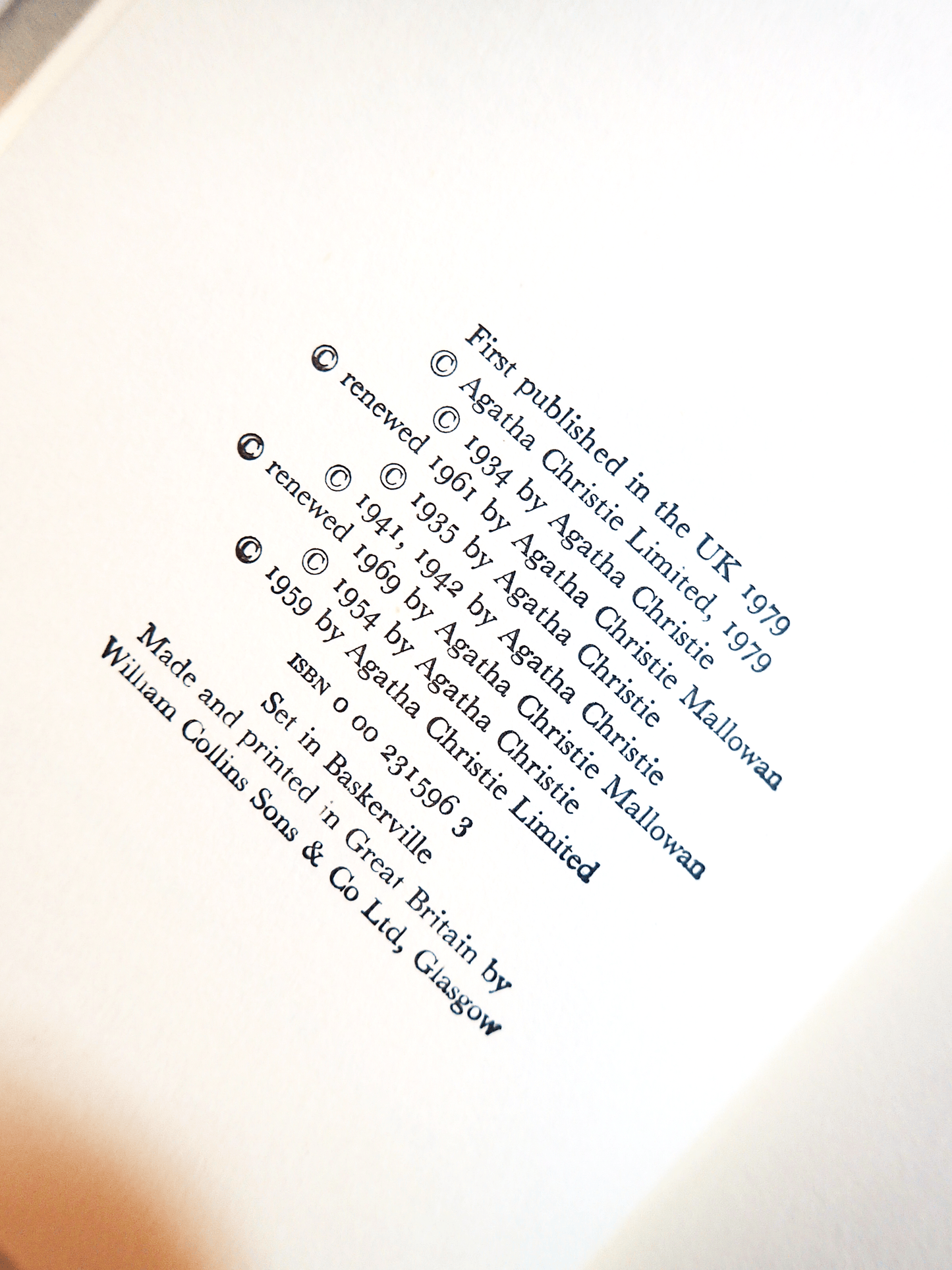 Page of Agatha Christie Miss Marples Final Cases Collins Crime Club First Edition Book 1979 showing text: 'First Published in the UK 1979'