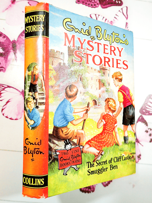 Mystery Stories by Enid Blyton Vintage Children's Book Smuggler Ben Secret Cliff Castle 1960's front cover and spine showing children in front of a castle.