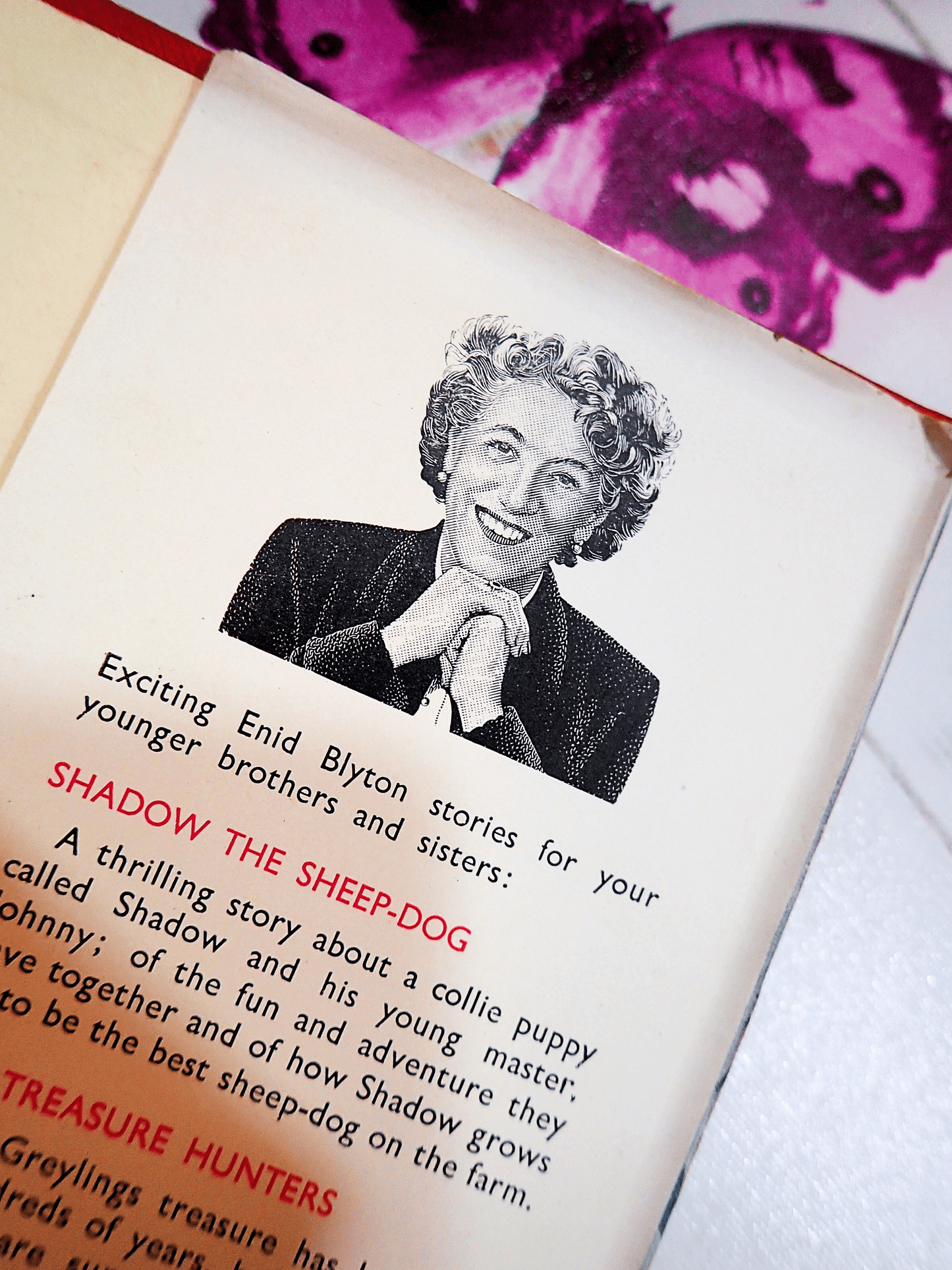 Rear flap of dust jacket of The Rat-A-Tat Mystery by Enid Blyton Vintage Children's Book Collins First Edition 2nd Imp. showing photograph of Enid Blyton