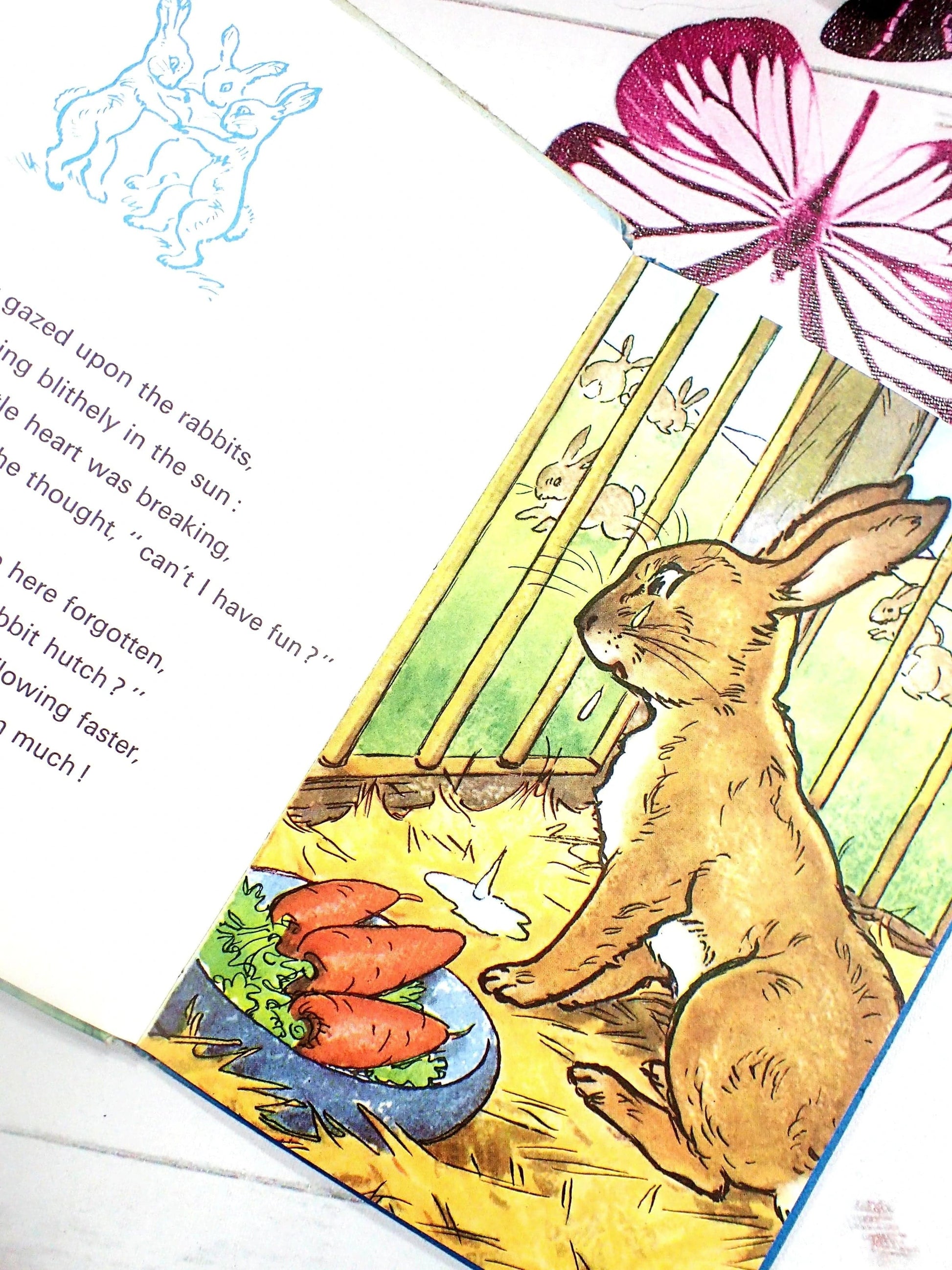 Rabbit in a cage with carrots.