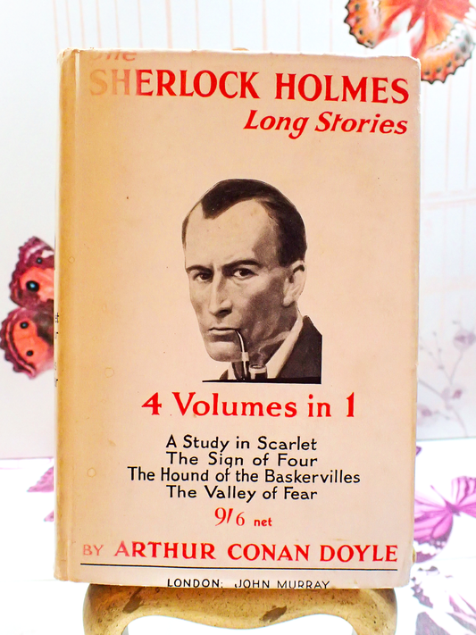 Front cover of Sherlock Holmes Long Stories Arthur Conan Doyle Showling Sherlock smoking a pipe. 