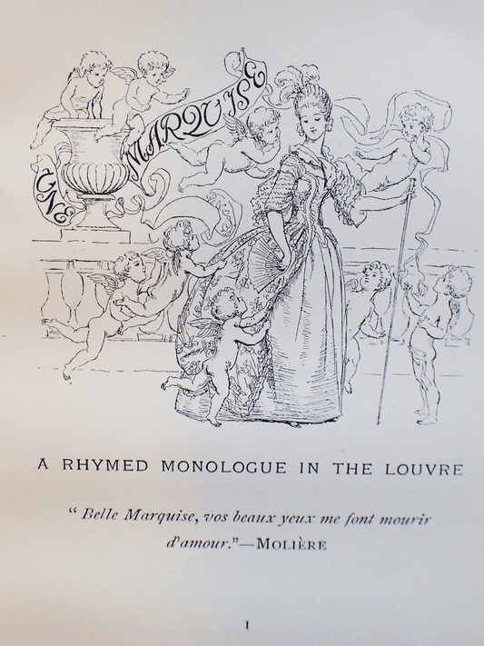 Page of The Story of Rosina Austin Dobson illus Hugh Thompson First Edition Antique Book. Showing a french Lady with cherubs.