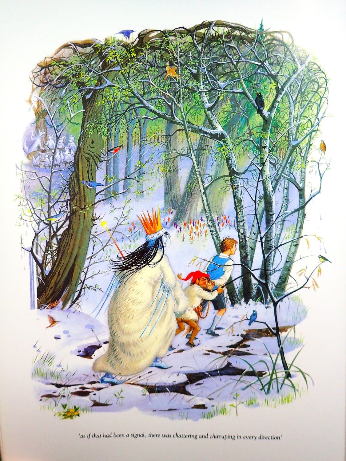 Illustration of the White Witch with Edmund in The Lion, the Witch and the Wardrobe by C. S. Lewis vintage  children's book by Pauline Baynes