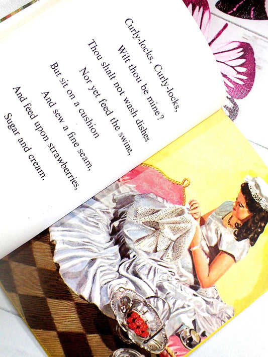 Curly locks, curly locks, wilt thou be mine? Old fashioned girl dressed in silk