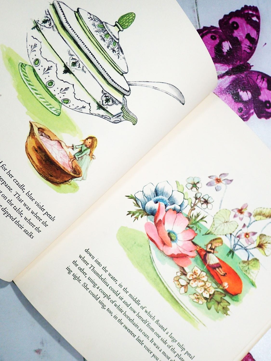 Illustration in Vintage Children's Book Thumbelina Hans Christian Andersen Fairytale illus. Adrienne Adams