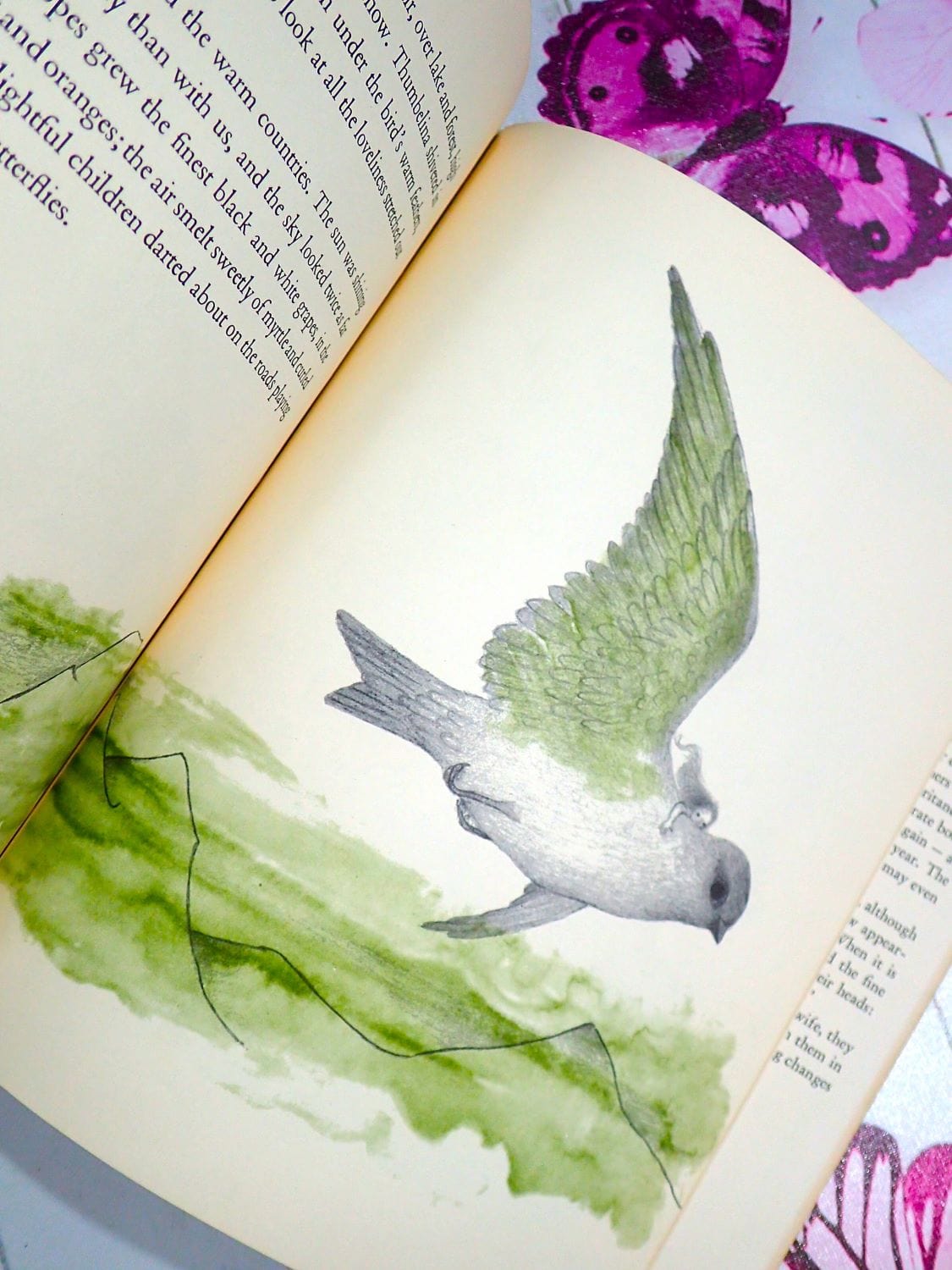 Illustration of a Swallow in Vintage Children's Book Thumbelina Hans Christian Andersen Fairytale illus. Adrienne Adams