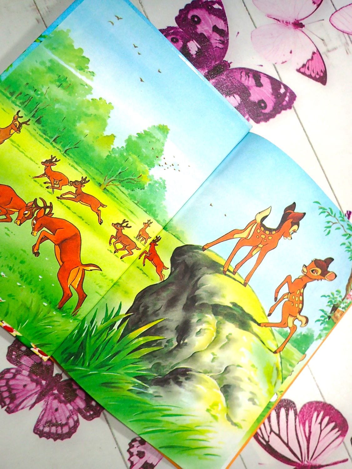 Bambi illustration in Vintage Children's Book Walt Disney Bambi with Thumper Disney's Wonderful World of Reading