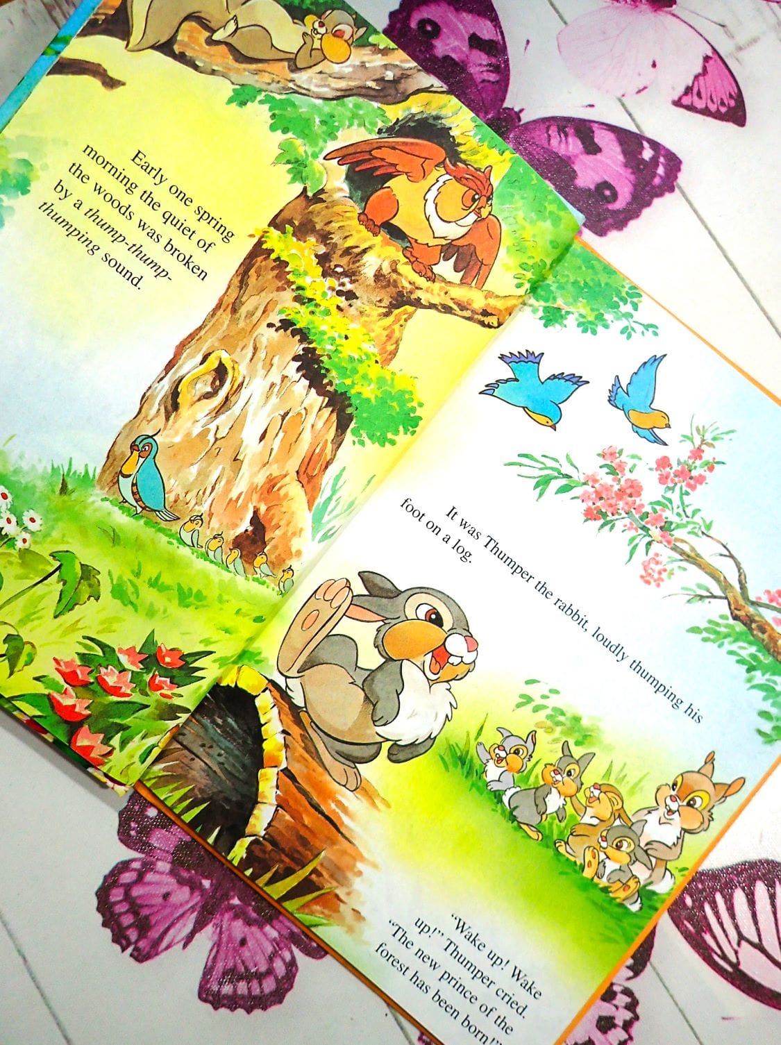 Illustration of the foreste animals in Vintage Children's Book Walt Disney Bambi with Thumper Disney's Wonderful World of Reading