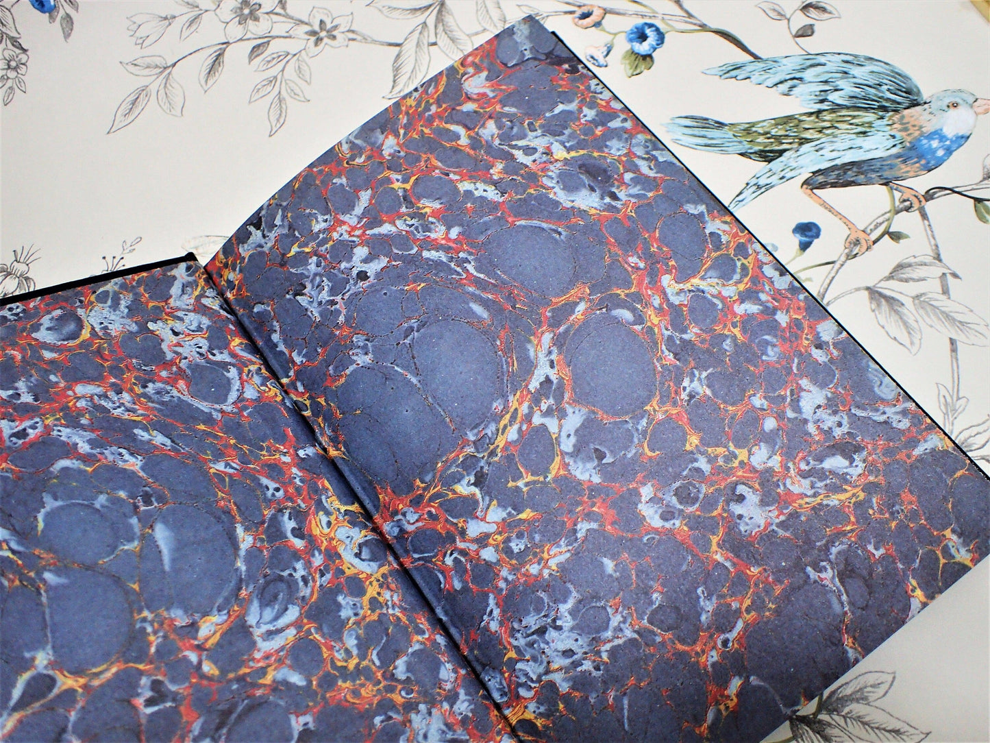 Vintage book Wuthering Heights by Emily Bronte showing Marbled endpapers.