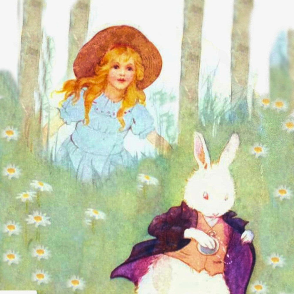Alice in Wonderland chasing the white rabbit