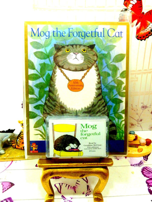Mog the Forgetful Cat Vintage Childrens Book with Audio Cassette Tape Anniversary Edition