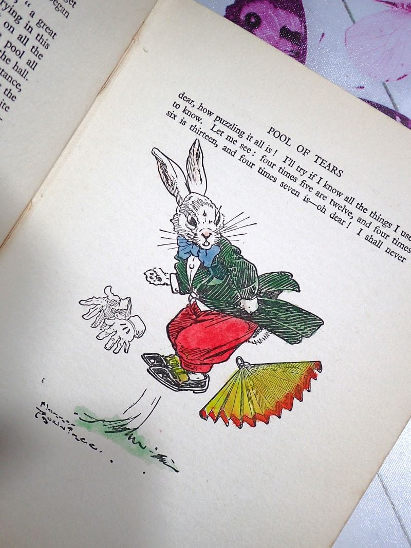 Hand painted illustration of the White Rabbit in Alice in Wonderland