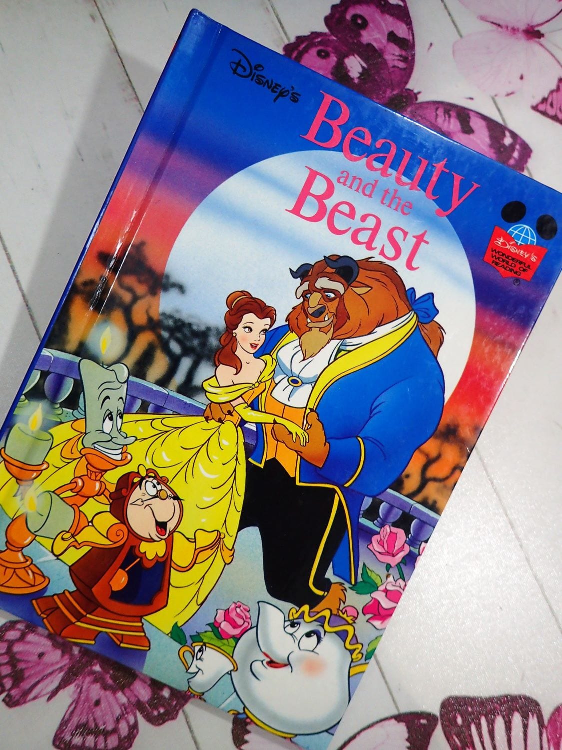 Front cover of Vintage Disney Children's Book Beauty and The Beast Vintage Children's bedtime story book. 