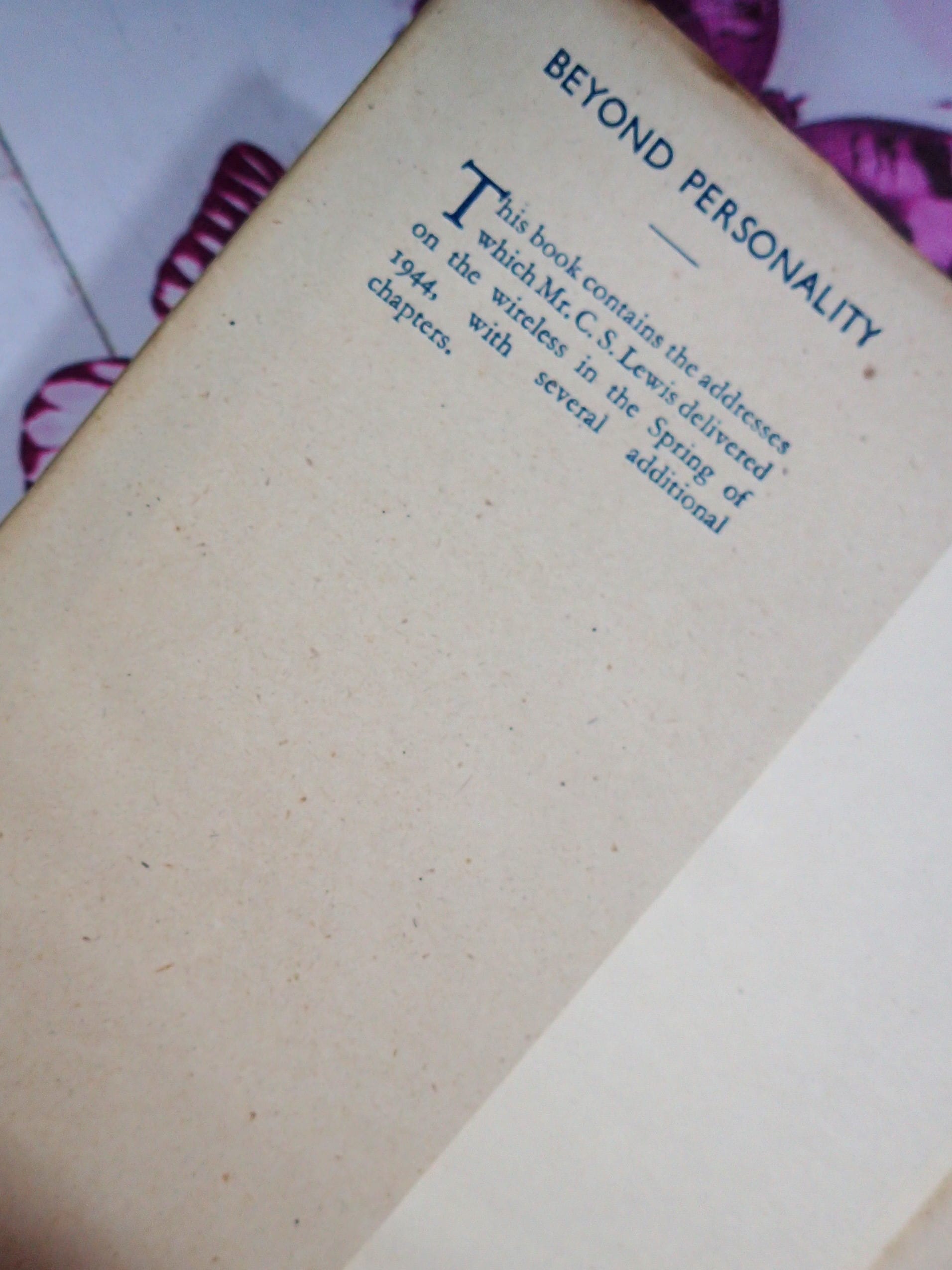 Dust Jacket flap of First Edition of Beyond Personality by C. S. Lewis Geoffrey Bles