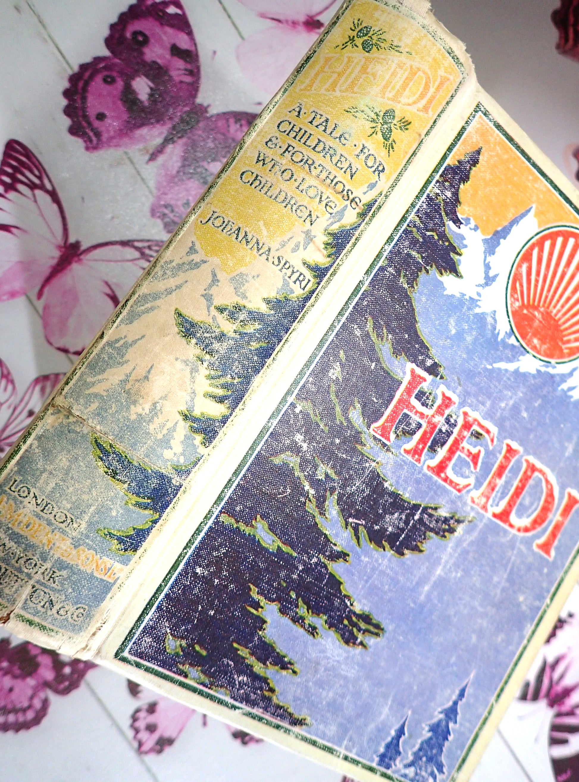 Spine of Favourite Classic Book Heidi vintage 1930's illustrated edition.