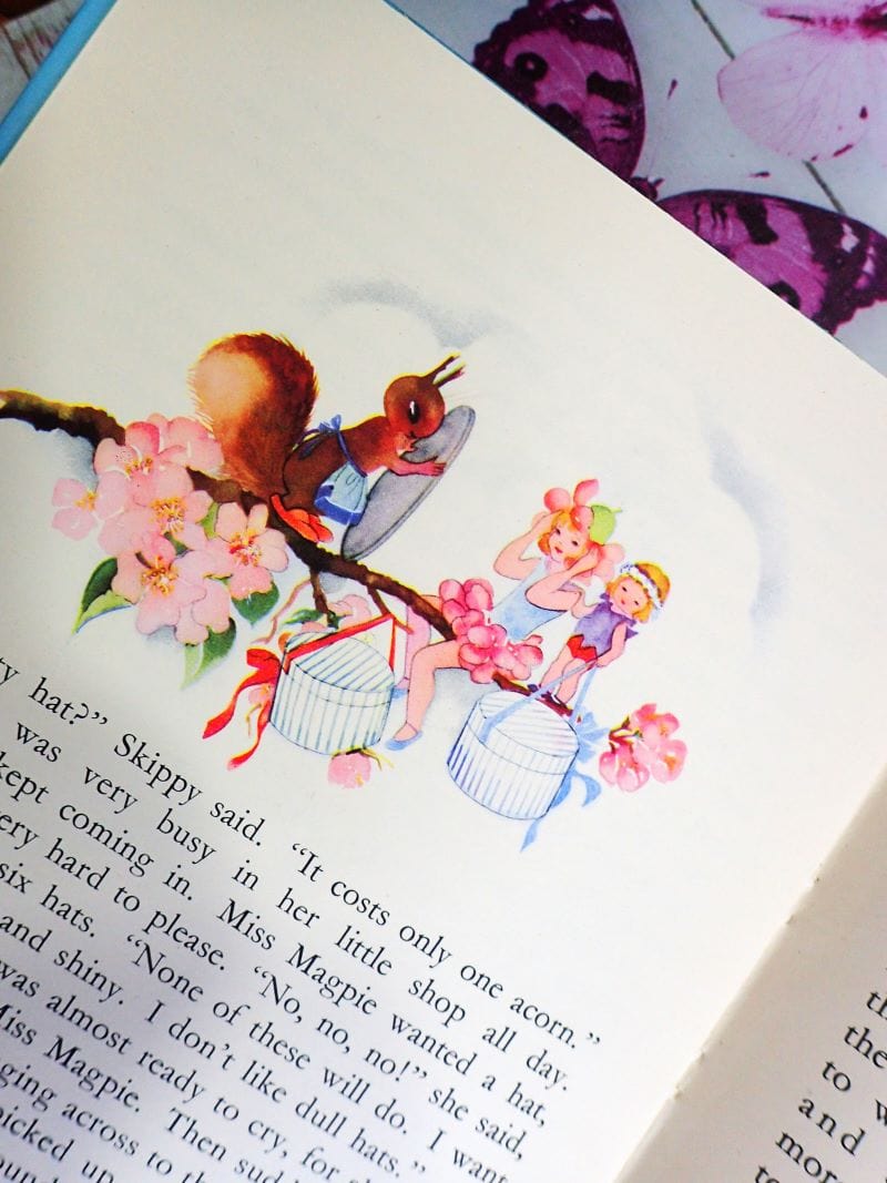 Cute Squirrel illustration in Willy Schermele vintage children's book Fairyland