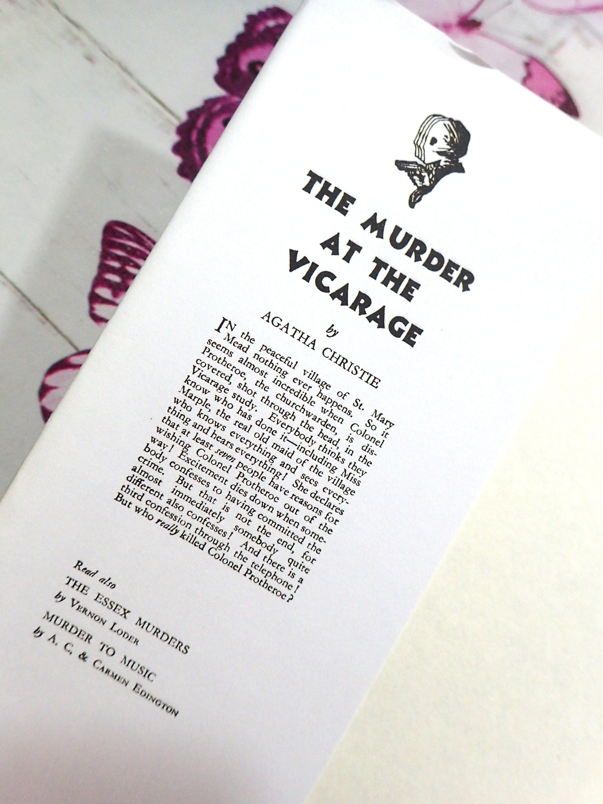 Blurb on Dust Jacket of The Murder at the Vicarage Agatha Christie