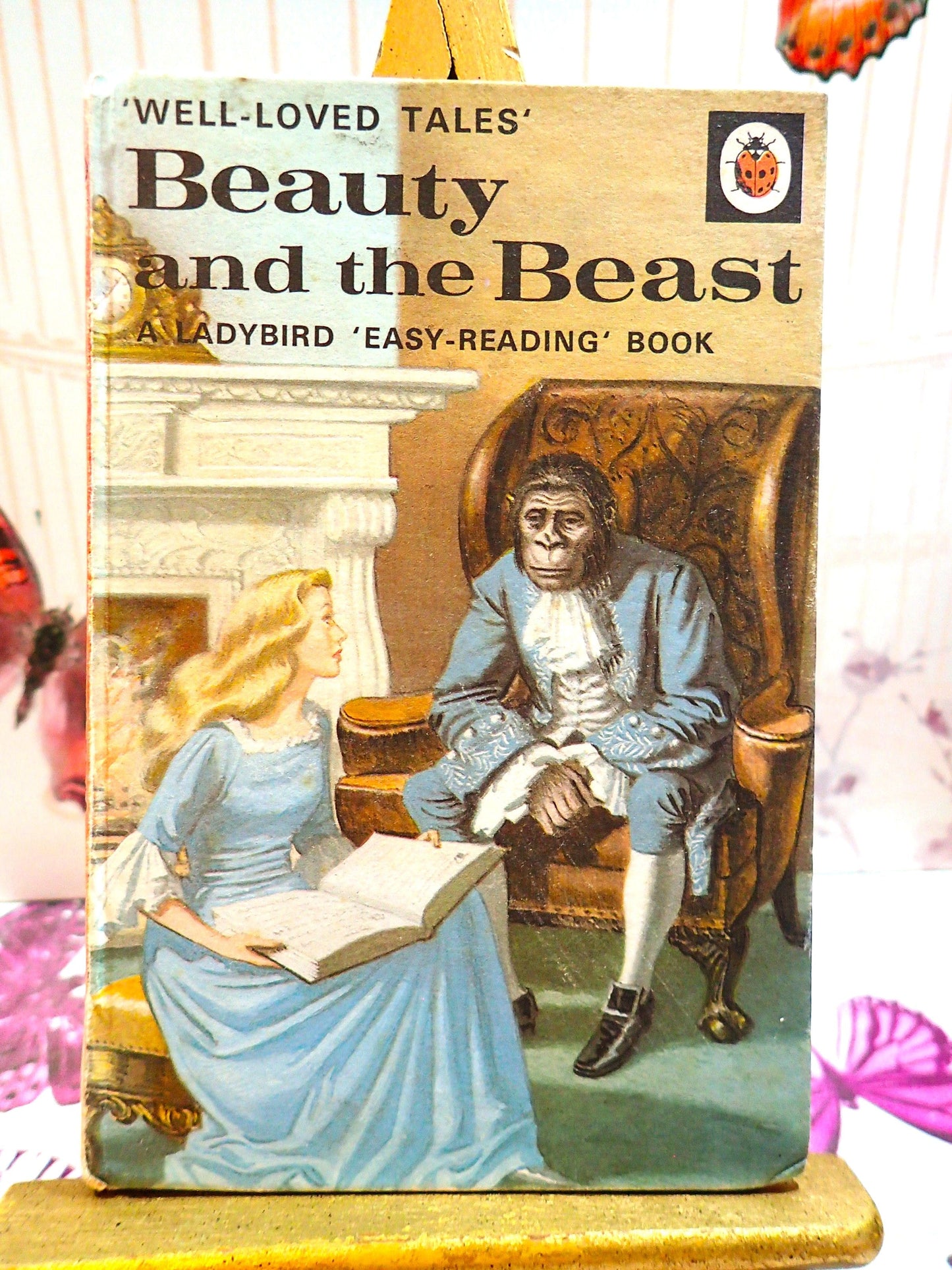 Cover of Beauty and the Beast Well Loved Tales LadyBird Vintage Children's Book Vera Southgate Beauty reading to Beast