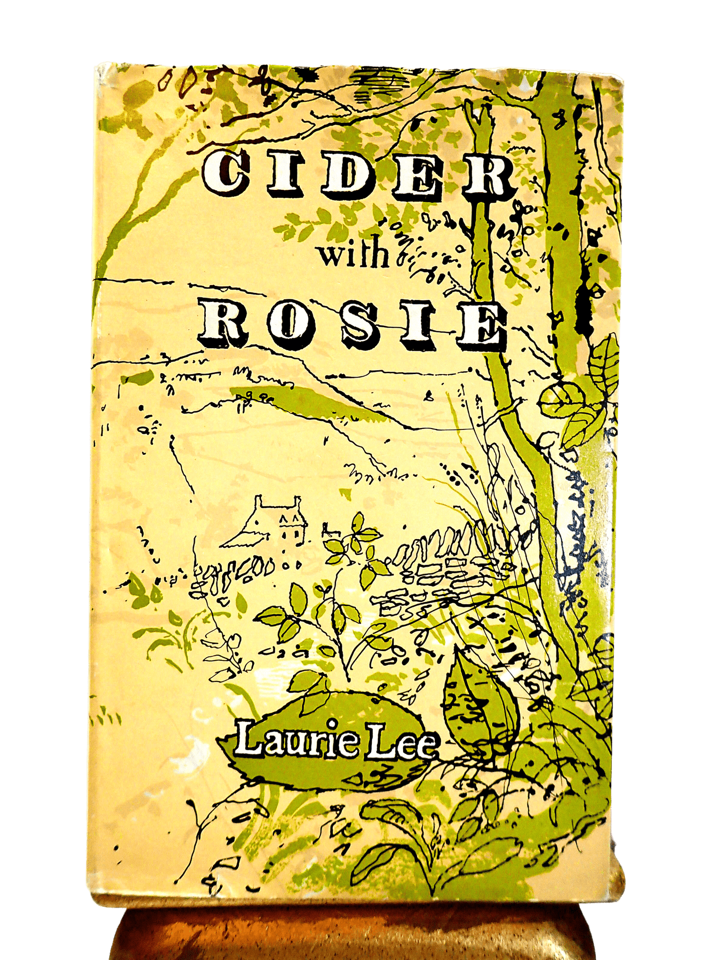 Yellow and Green Rural scene on front cover of Cider With Rosie Laurie Lee Vintage Hardback Book Bodley Head 1978