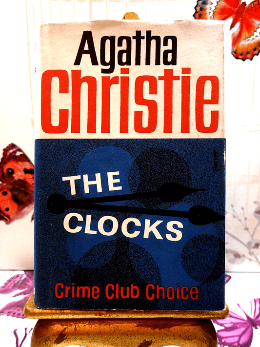 Clocks Agatha Christie Facsimile Hardback Vintage Book Front Cover showing Blue Red and Black design with clock hands.