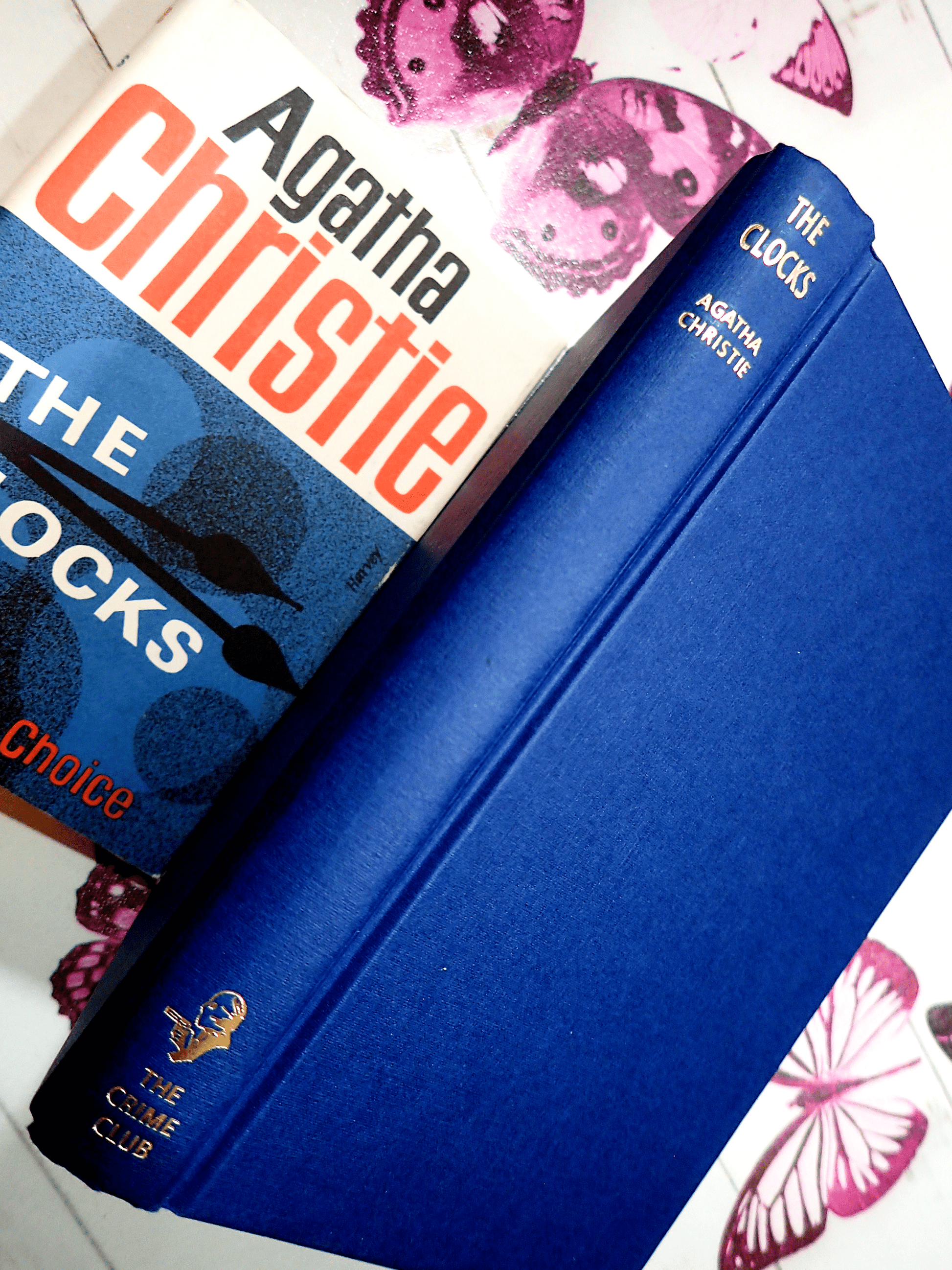 Blue cloth binding with gilt titles of The Clocks Agatha Christie Facsimile Hardback Vintage Book in blue cloth 