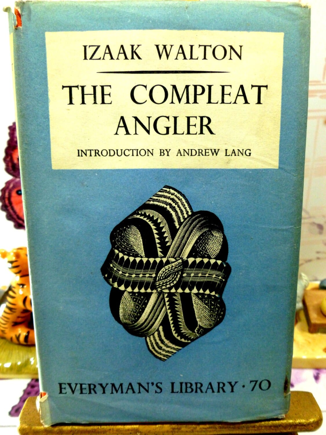 Front cover in blue of The Compleat Angler by Izaak Walton Wartime Ed. 1944 vintage Fishing book Andrew Lang.