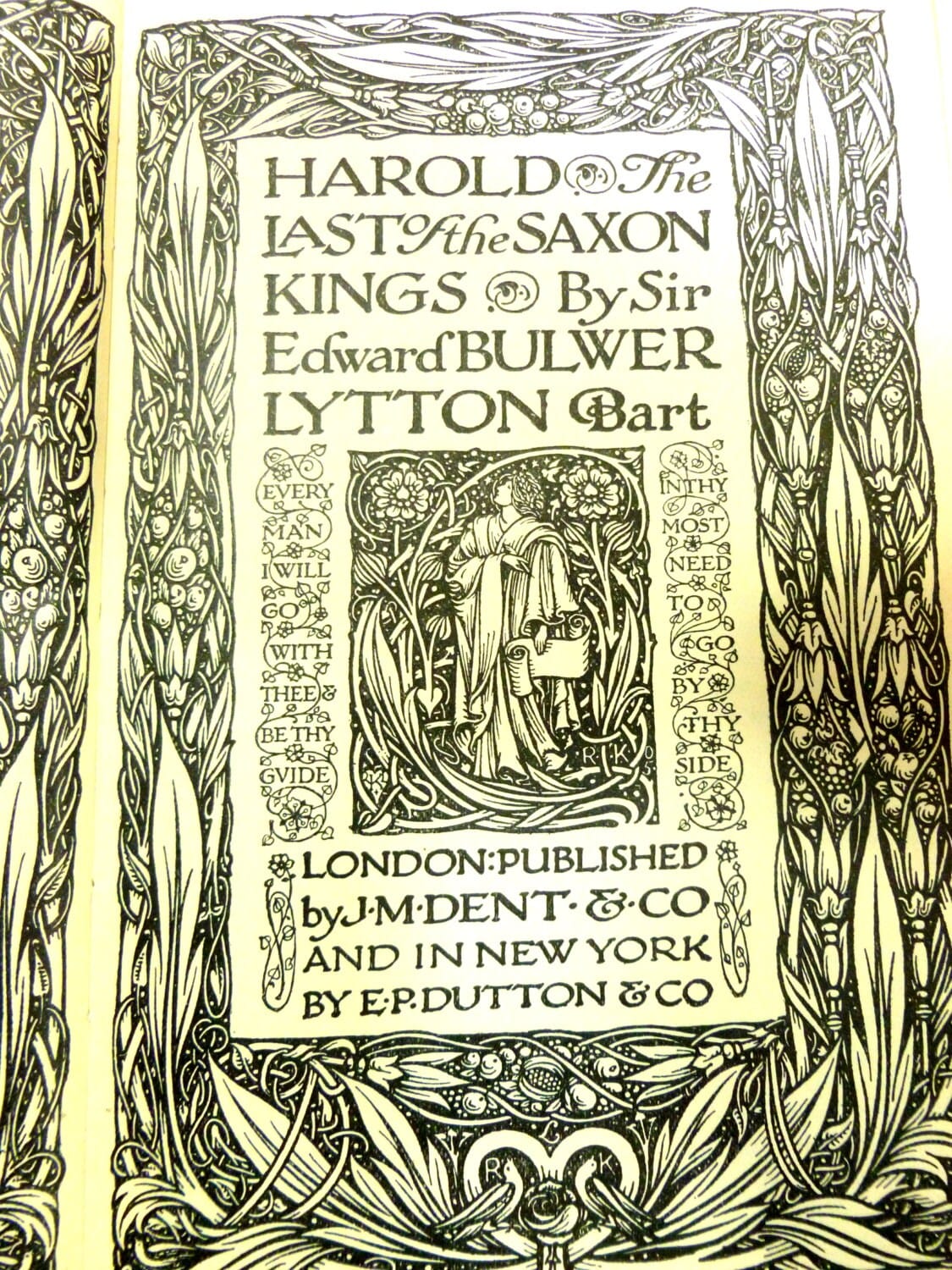 Ornate Art Nouveau style Title page of Harold the Last of the Saxon Kings Antique Book 1900's.